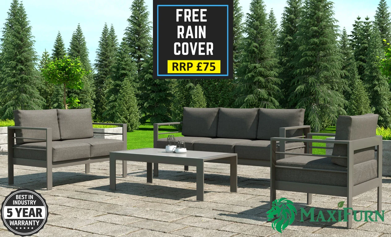 Aluminium 4-Piece Garden Furniture Set – 6 Seater Lounge (3+2+1) – Grey - Image 5