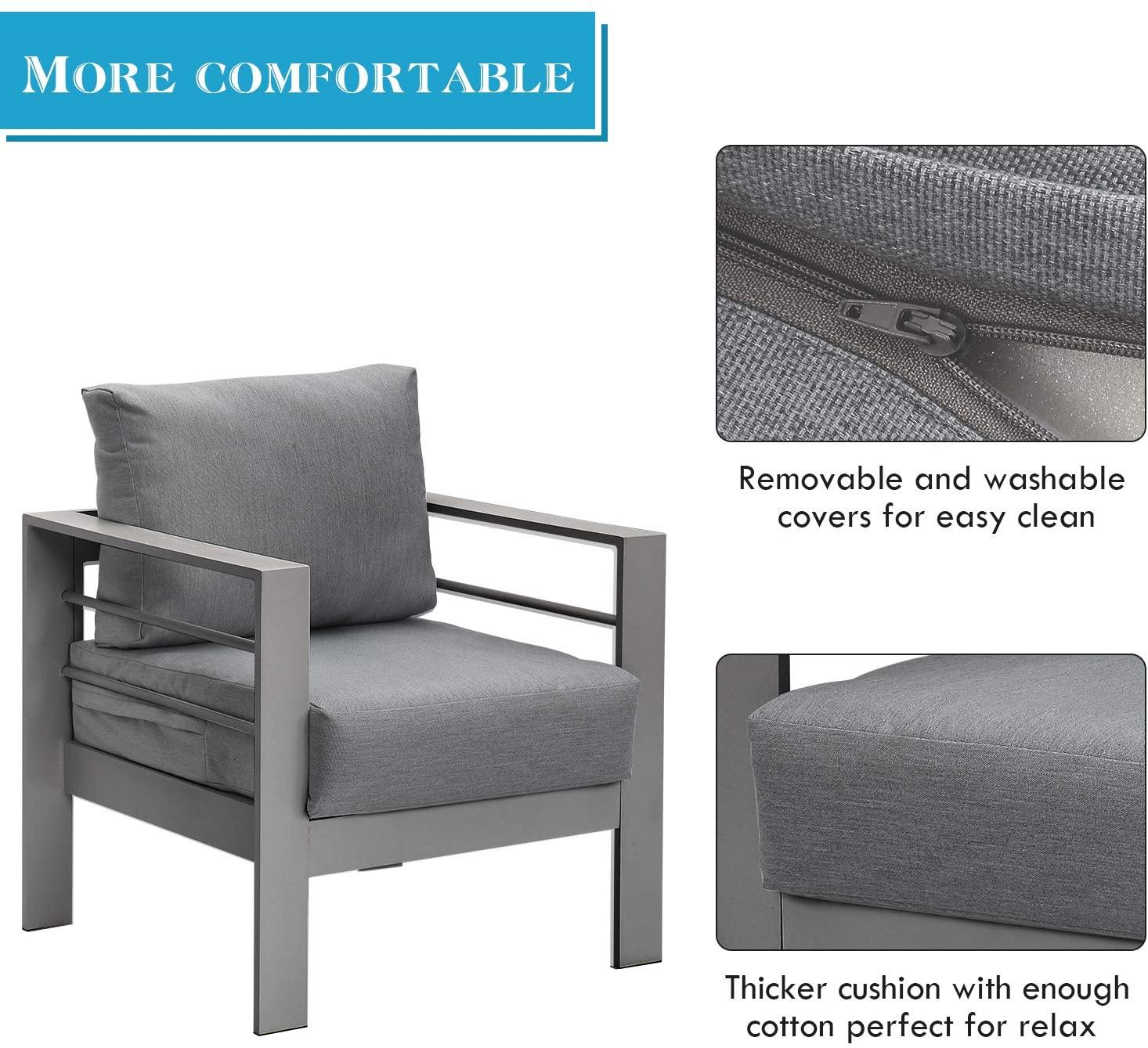 Aluminium 4-Piece Garden Furniture Set – 6 Seater Lounge (3+2+1) – Grey - Image 7