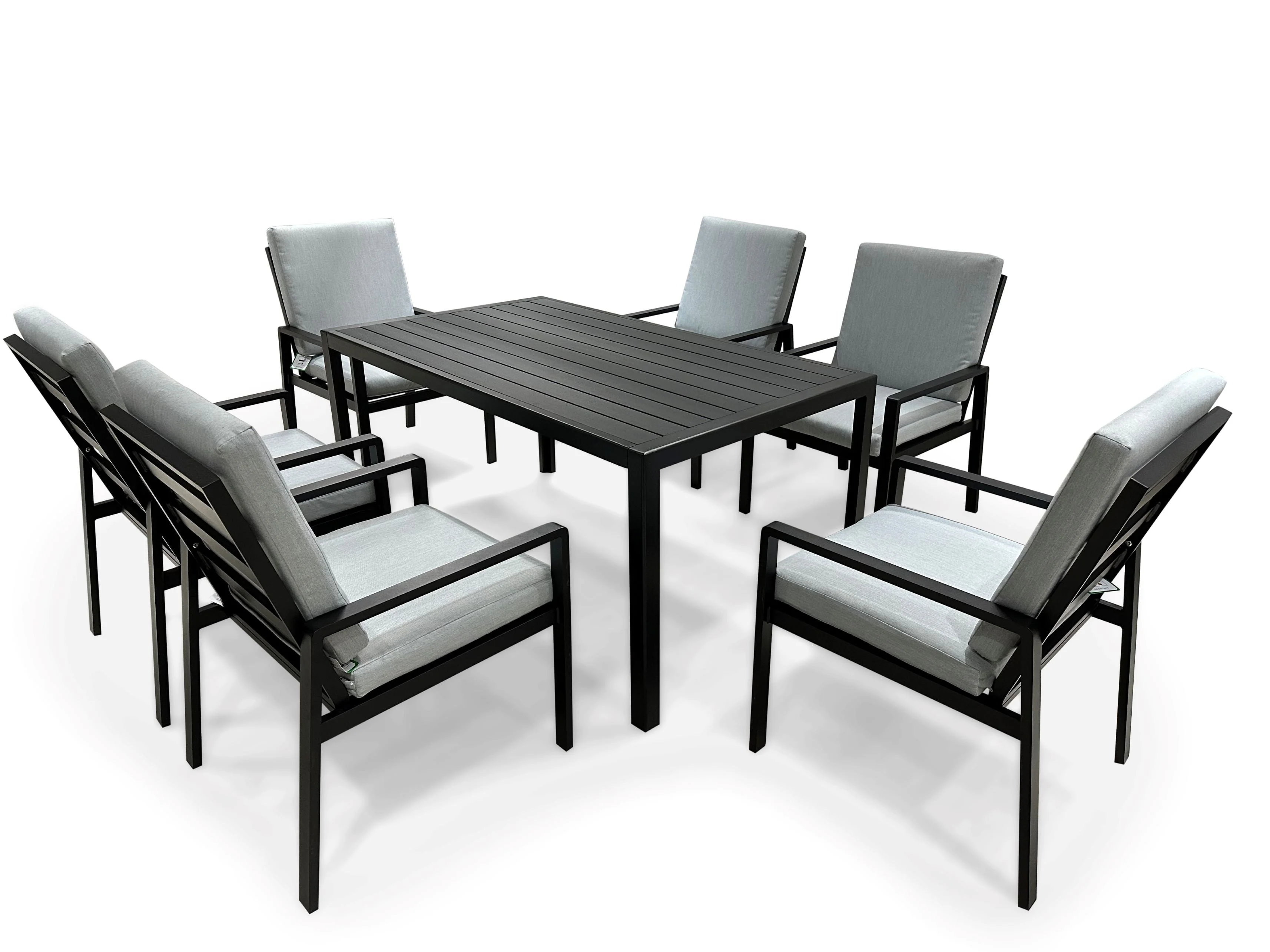 Modern Aluminium 6-Seater Garden Dining Set – Rust Proof & Weather Resistant – Black / Grey - Image 3