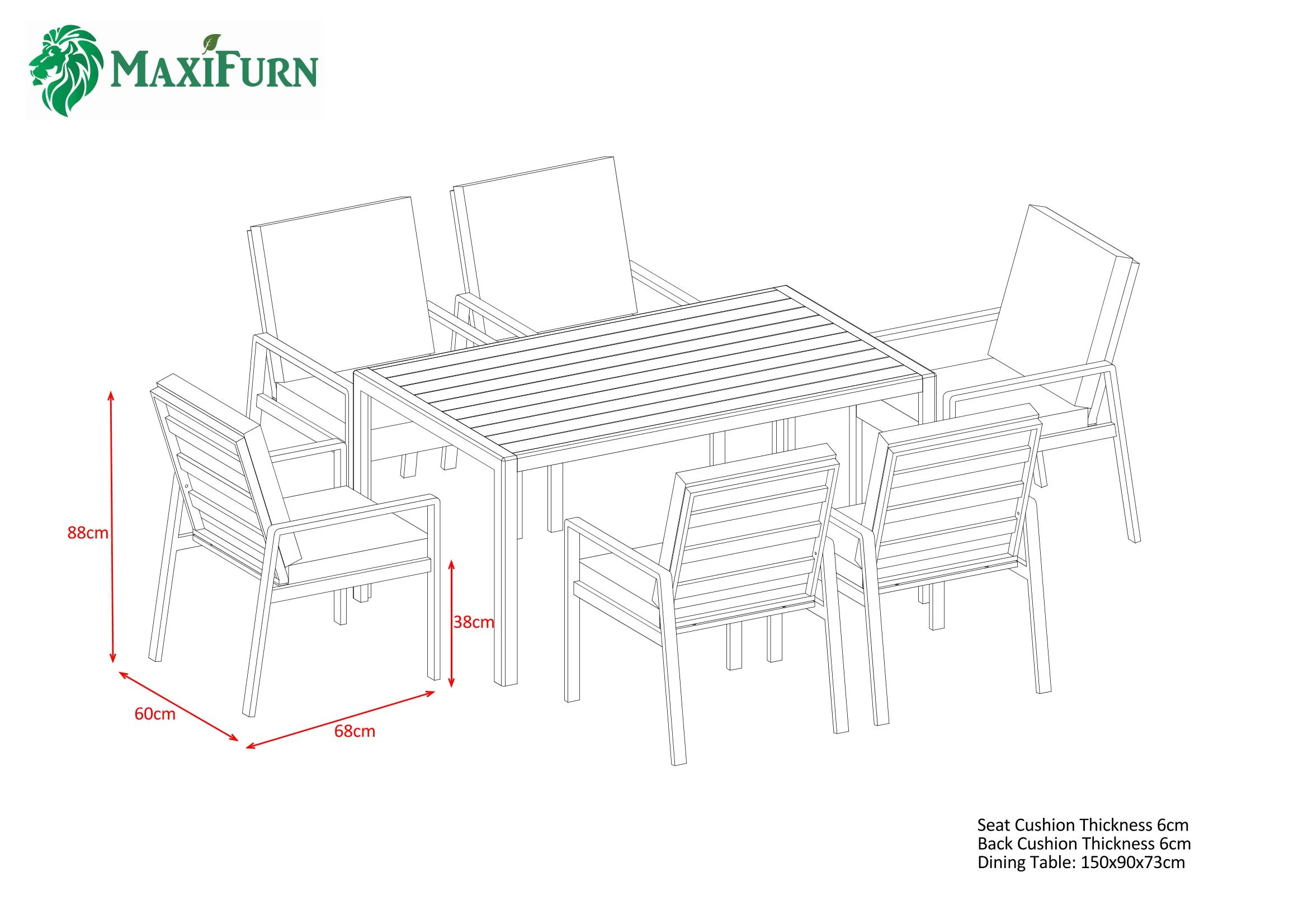 Modern Aluminium 6-Seater Garden Dining Set – Rust Proof & Weather Resistant – Black / Grey - Image 7