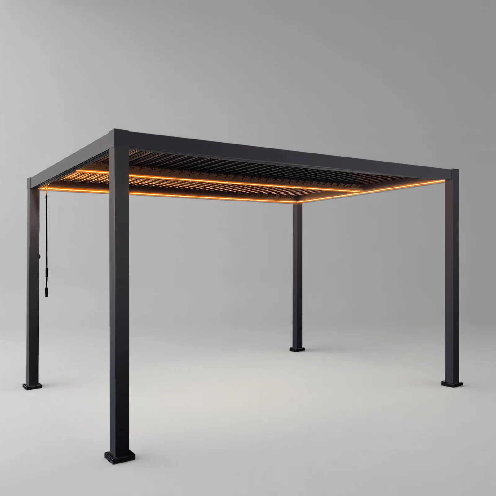 SplitZone™ 3×4m Grey Aluminium Pergola with LEDs, Mid-Beam Louvred Roof - Image 5