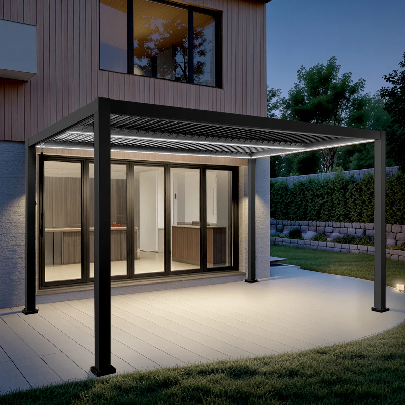 SplitZone™ 3×4m Grey Aluminium Pergola with LEDs, Mid-Beam Louvred Roof - Image 7