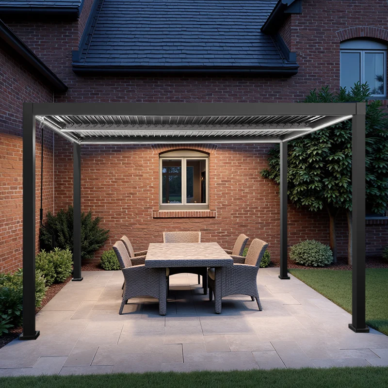 SplitZone™ 3×4m Grey Aluminium Pergola with LEDs, Mid-Beam Louvred Roof - Image 8