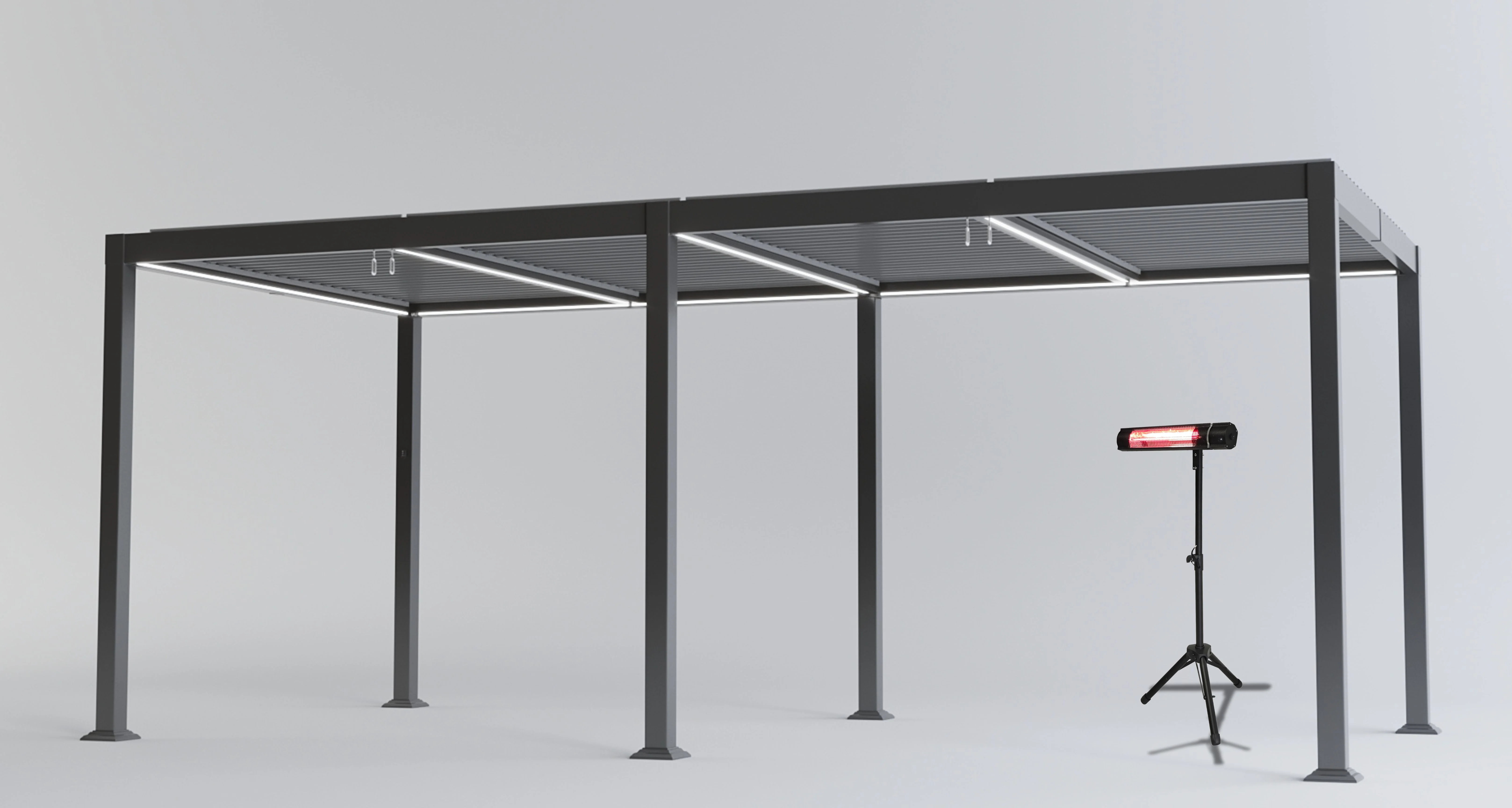 SplitZone™ 3×6m Grey Aluminium Pergola with LEDs, Mid-Beam Louvred Roof - Image 5