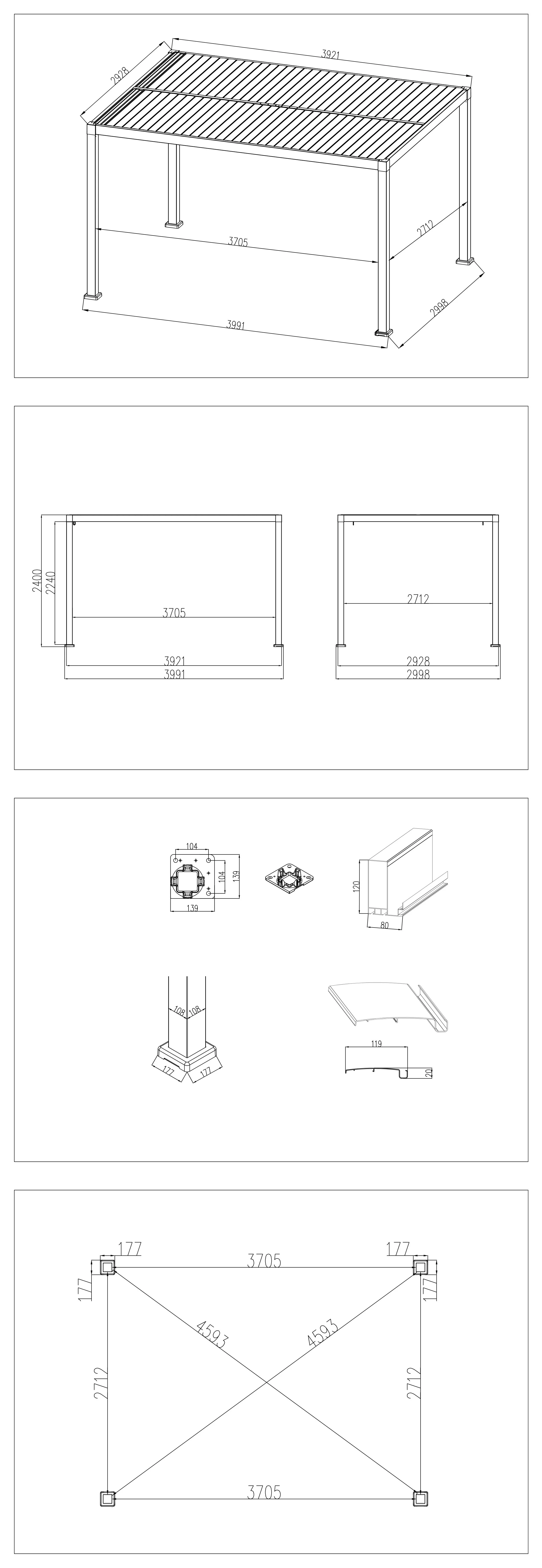 SplitZone™ 3×4m Grey Aluminium Pergola with LEDs, Mid-Beam Louvred Roof - Image 25