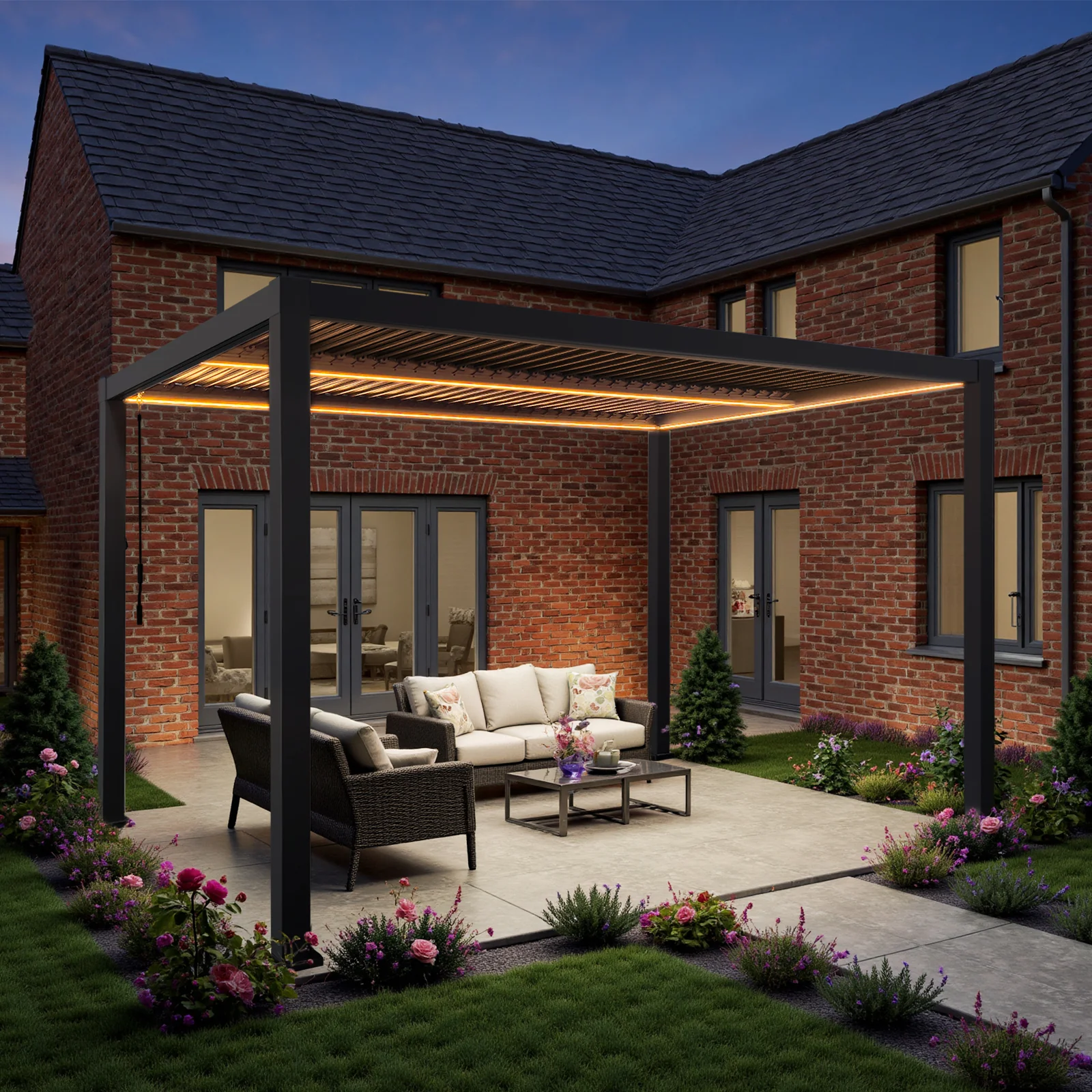 SplitZone™ 3×4m Grey Aluminium Pergola with LEDs, Mid-Beam Louvred Roof - Image 3