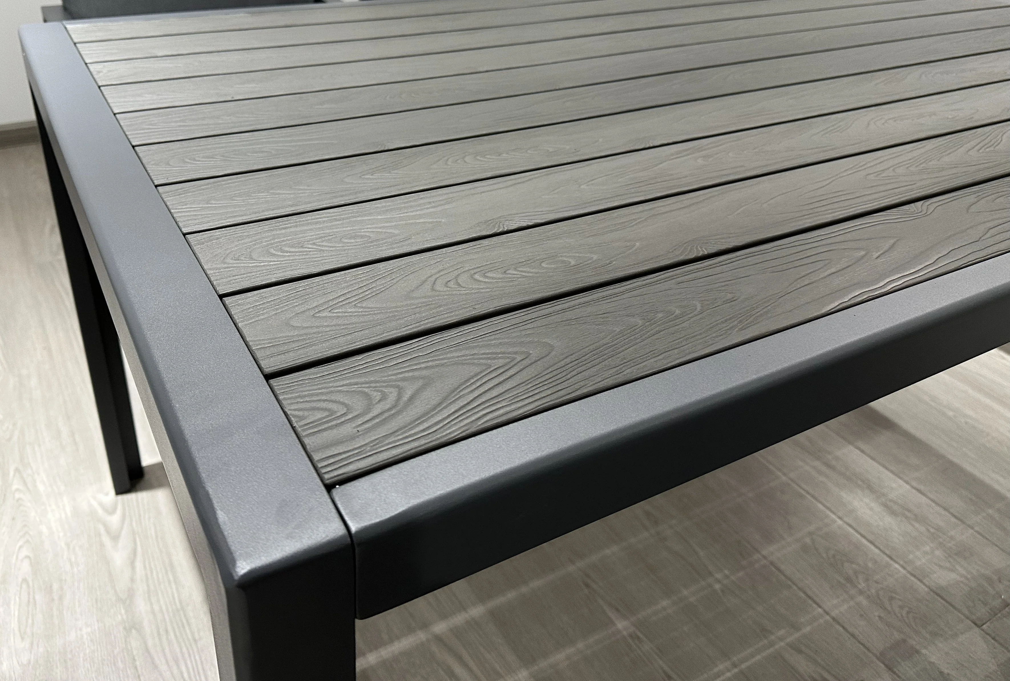 Aluminium Right Hand Corner Garden Sofa & Dining Set with Bench – Dark Grey - Image 13
