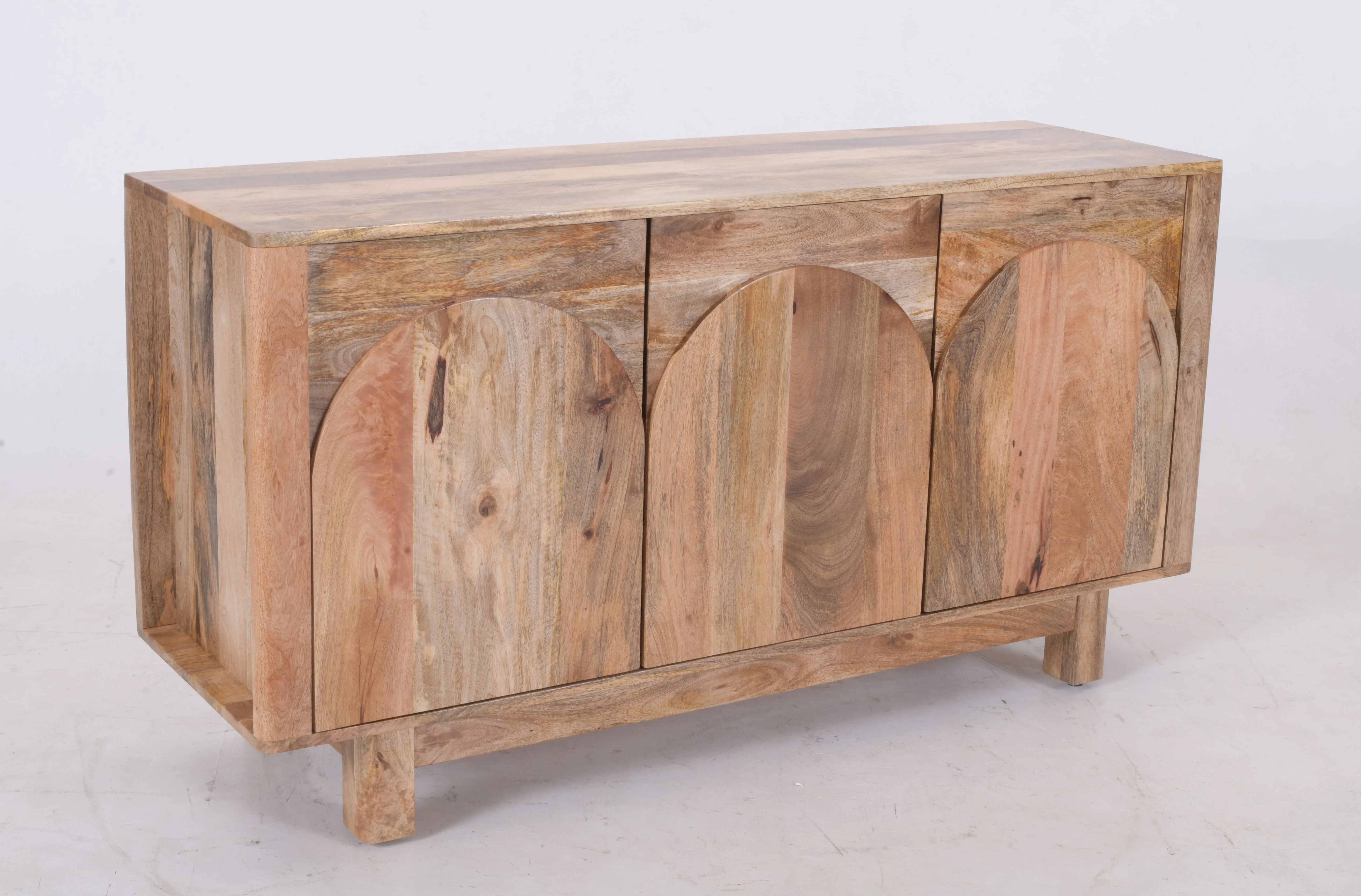 Arched Handcrafted Mango Wood Sideboard – 3-Door Cabinet (145 x 45 x 76cm) - Image 3