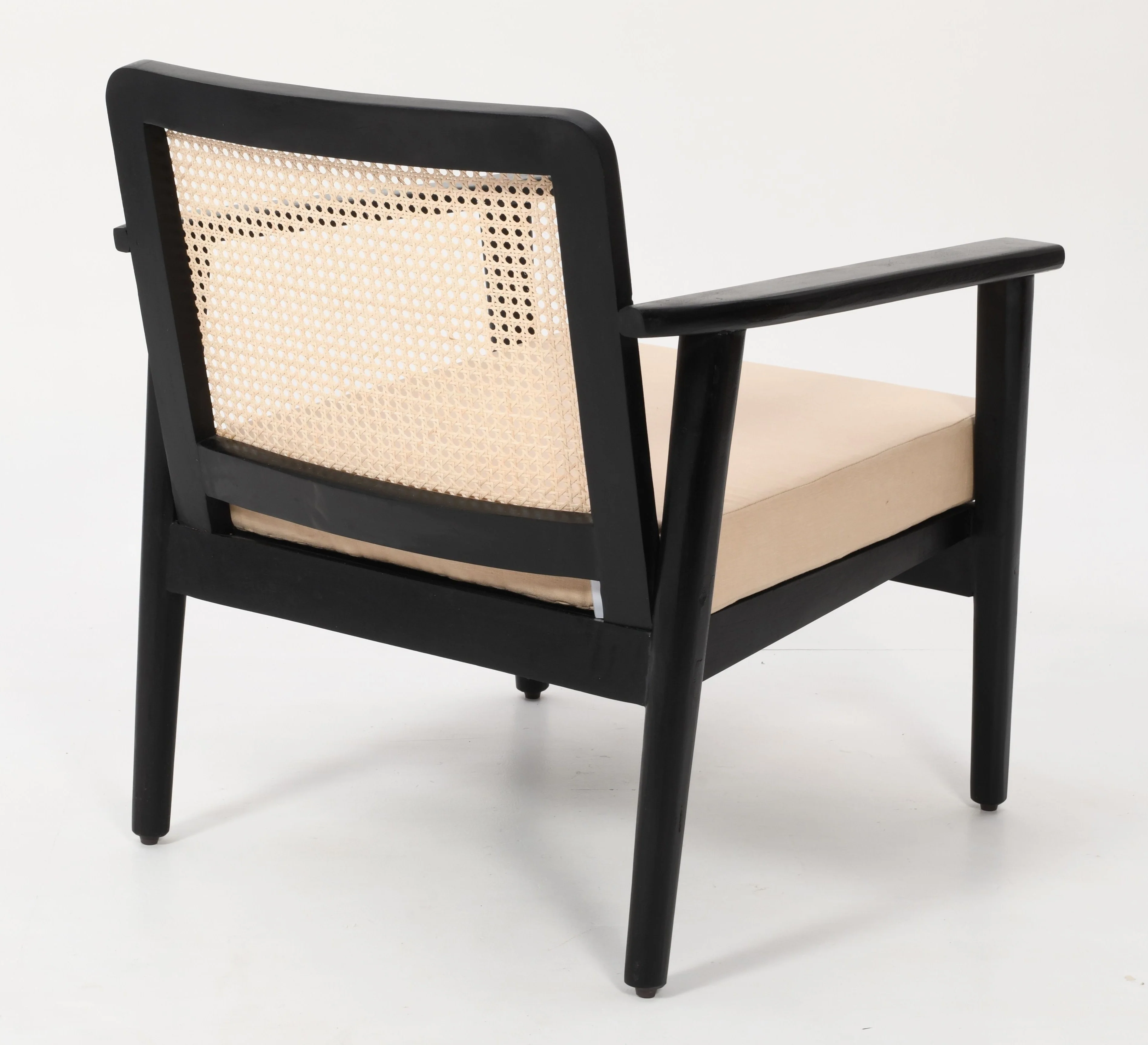 Mid-Century Rattan Chair - Black Solid Mango Wood & Linen Fabric - Image 5