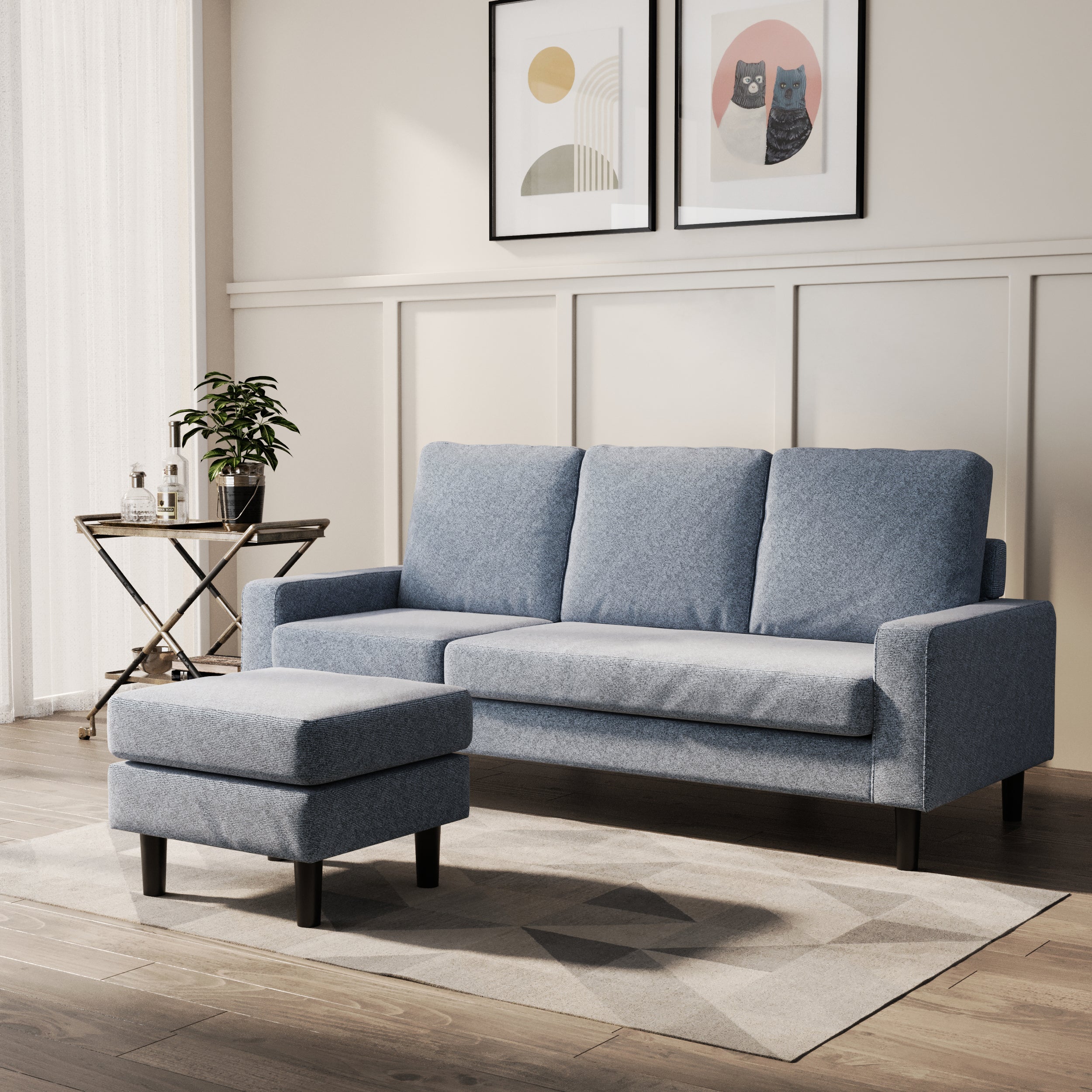 Chloe 3 Seater Sofa with Reversible Chaise in Blue Linen - Image 3