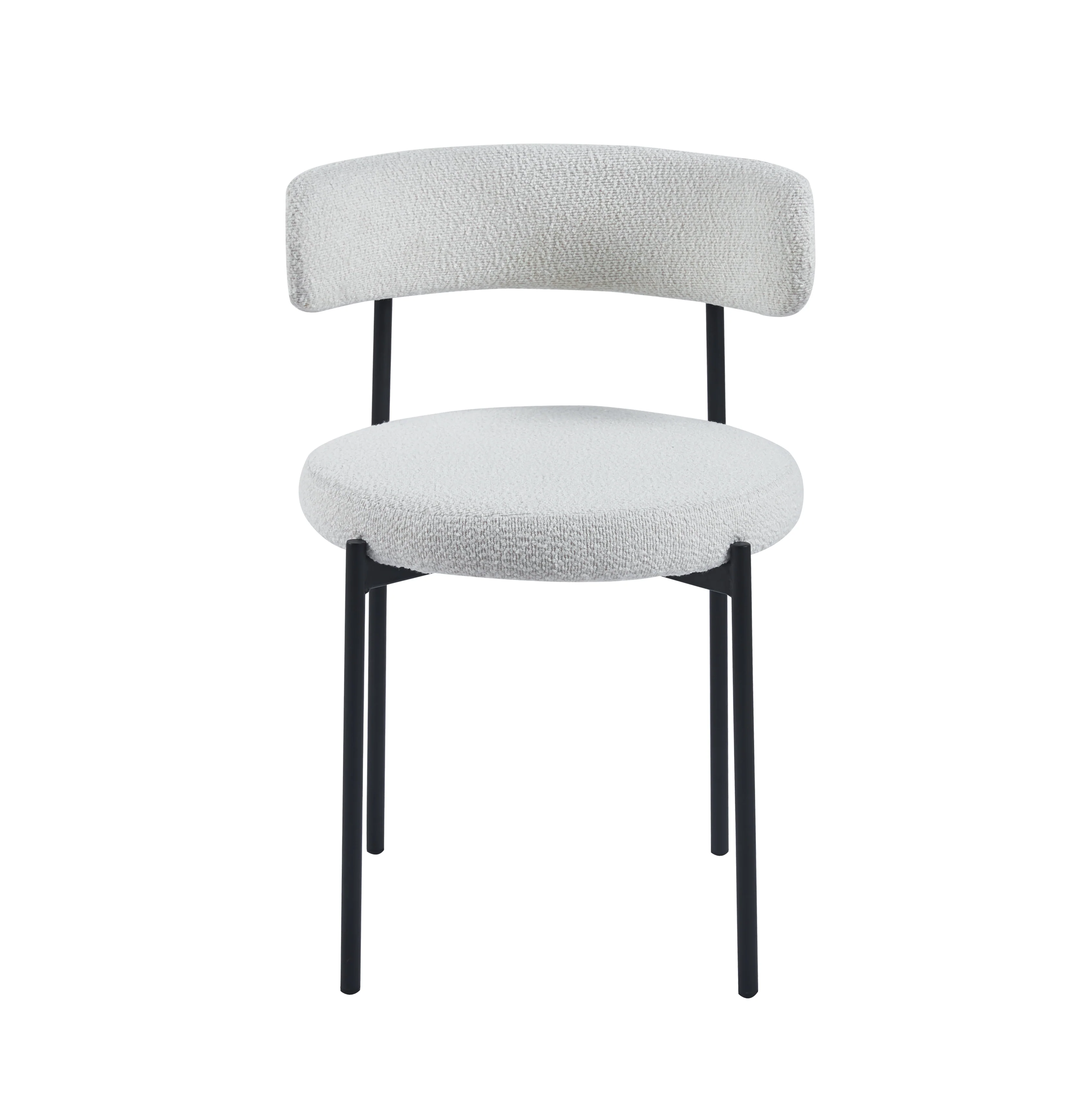Danni Set Of 4 Modern Bouclé "Teddy" Fabric Dining Chairs | Off White - Image 3