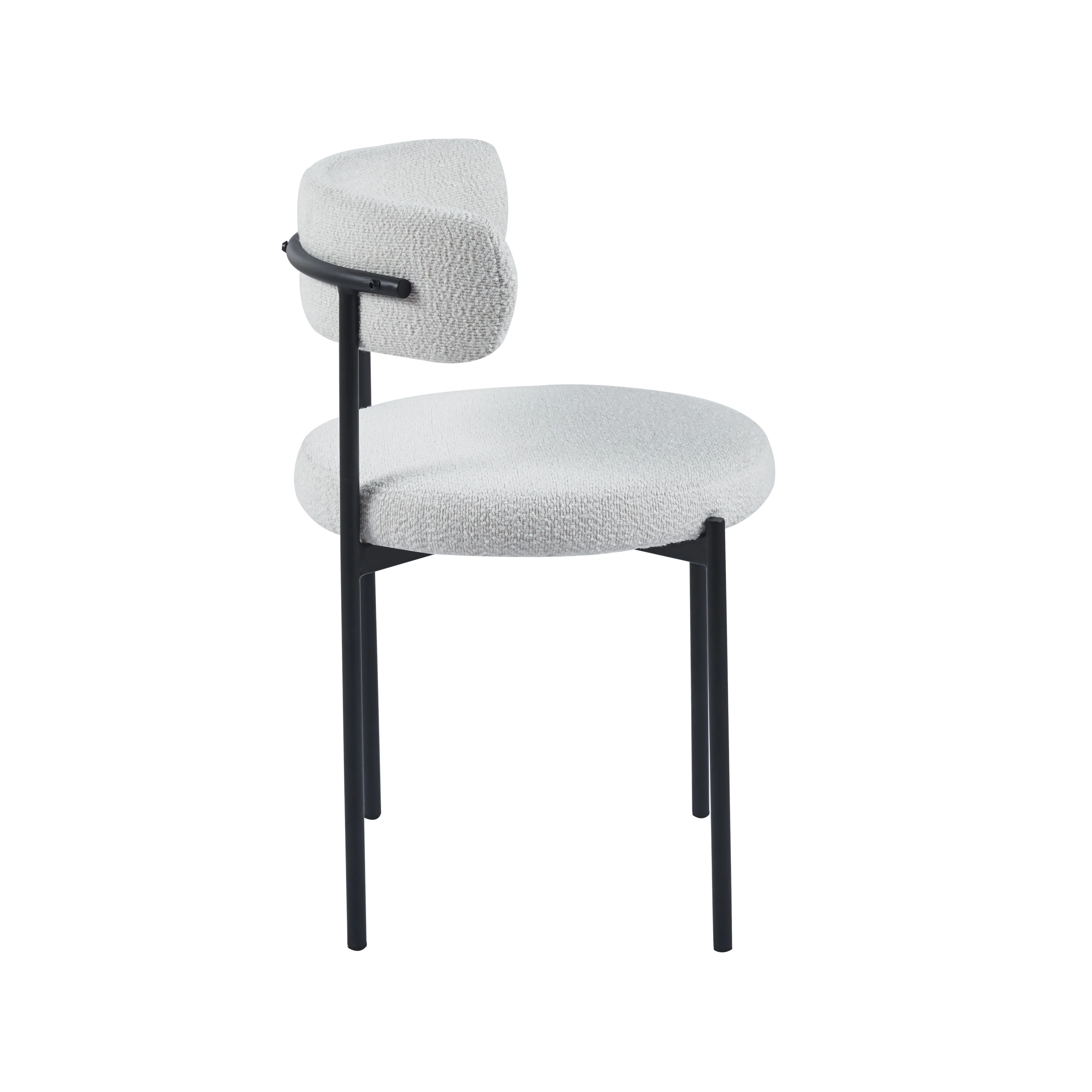 Danni Set Of 4 Modern Bouclé "Teddy" Fabric Dining Chairs | Off White - Image 4