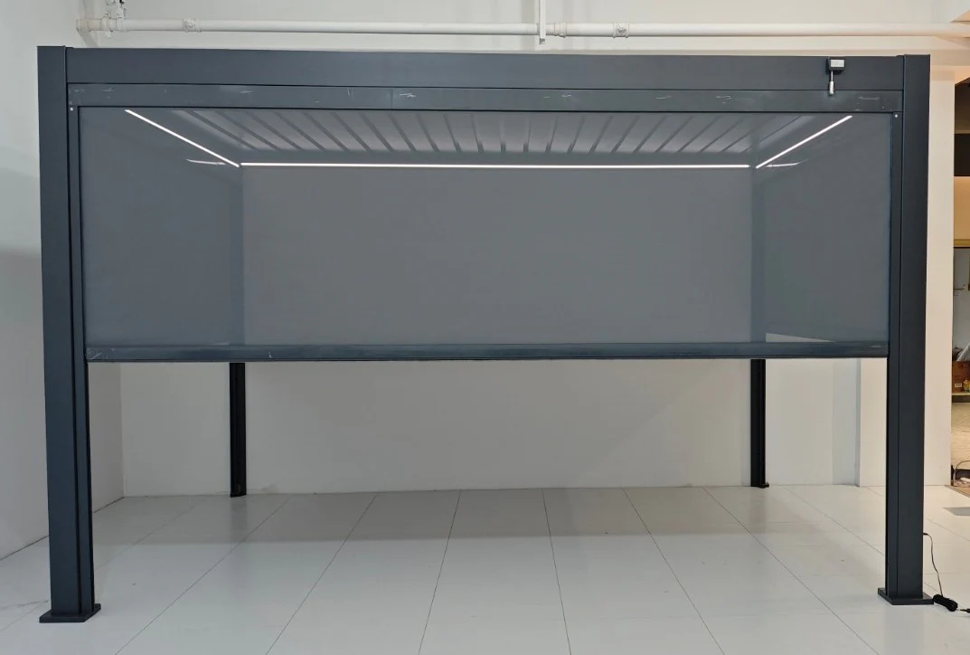 EdgeShade™ 3m x 4m Wall-Mounted Aluminium Pergola, Louvred Roof, RGBW LEDs – Grey - Image 10