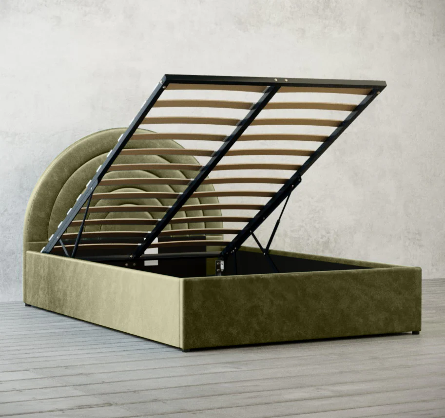 Emma Ottoman Storage Bed - Moss Green Plush Velvet - Size: 5ft King - Image 5