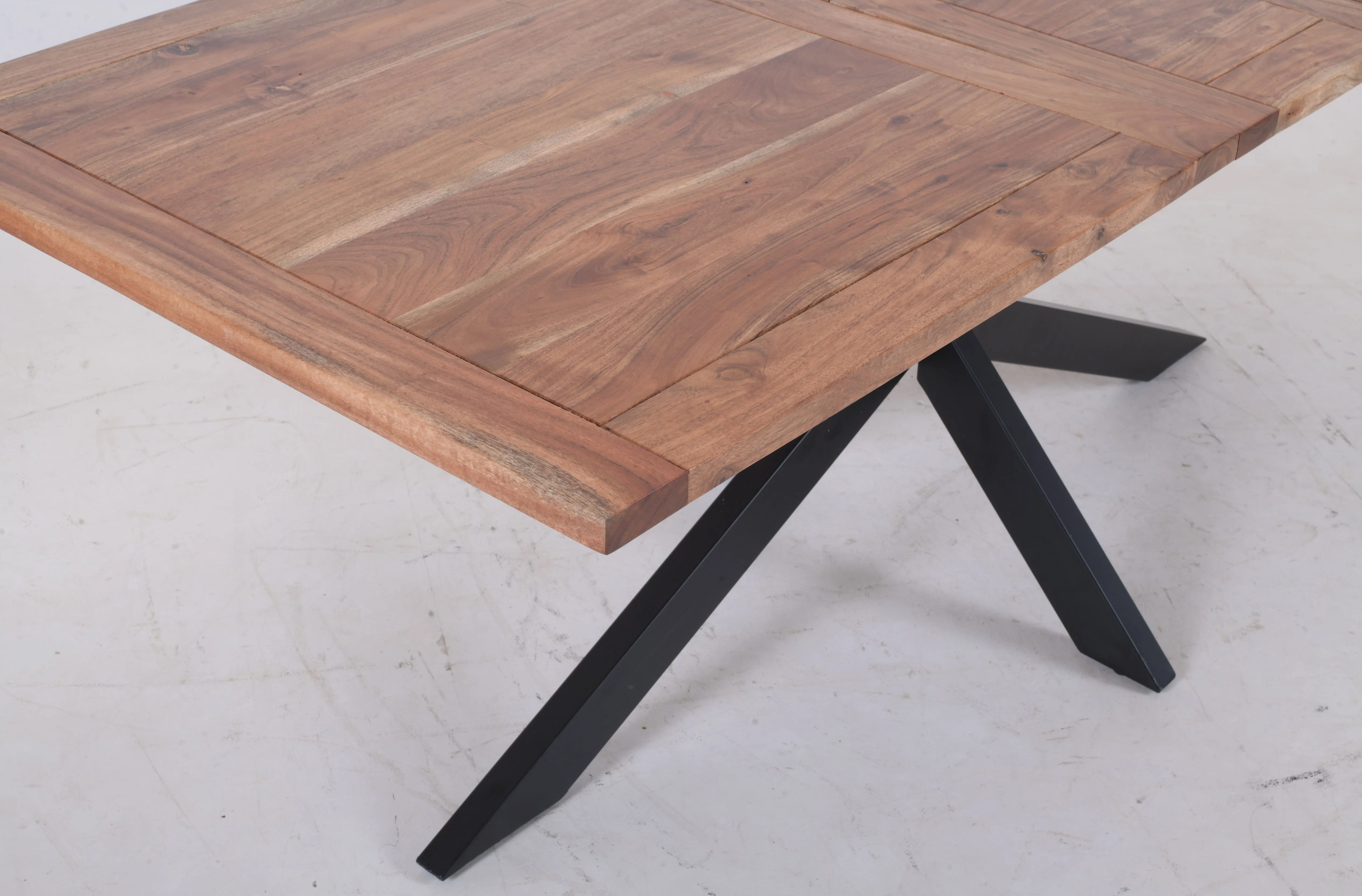 Extendable Acacia Wood Dining Table – Industrial X-Leg 160–200 cm - Image 5
