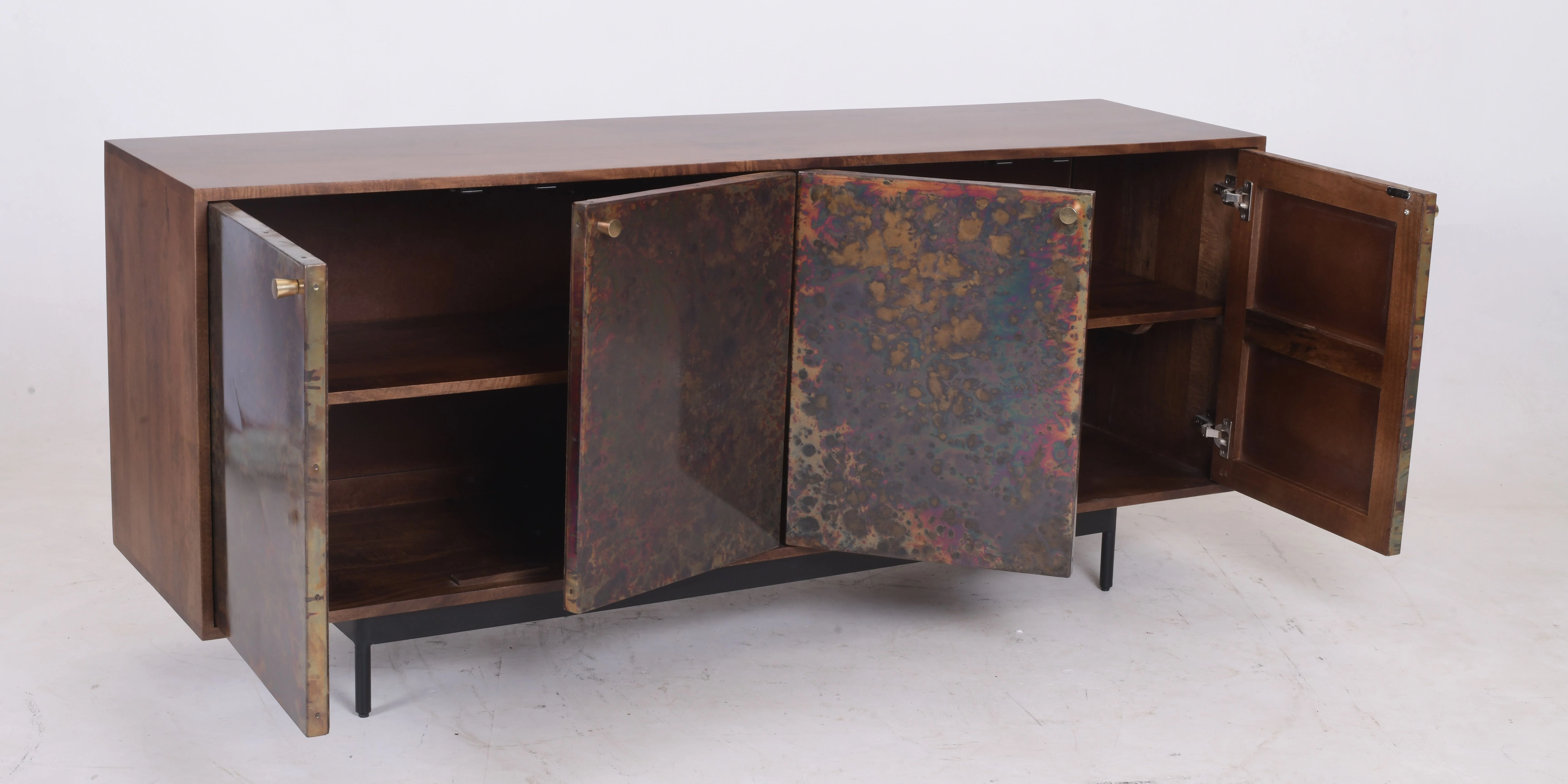 Handcrafted Reactive Patina Metal 4-Door Mango Wood Sideboard (180 cm) - Image 3