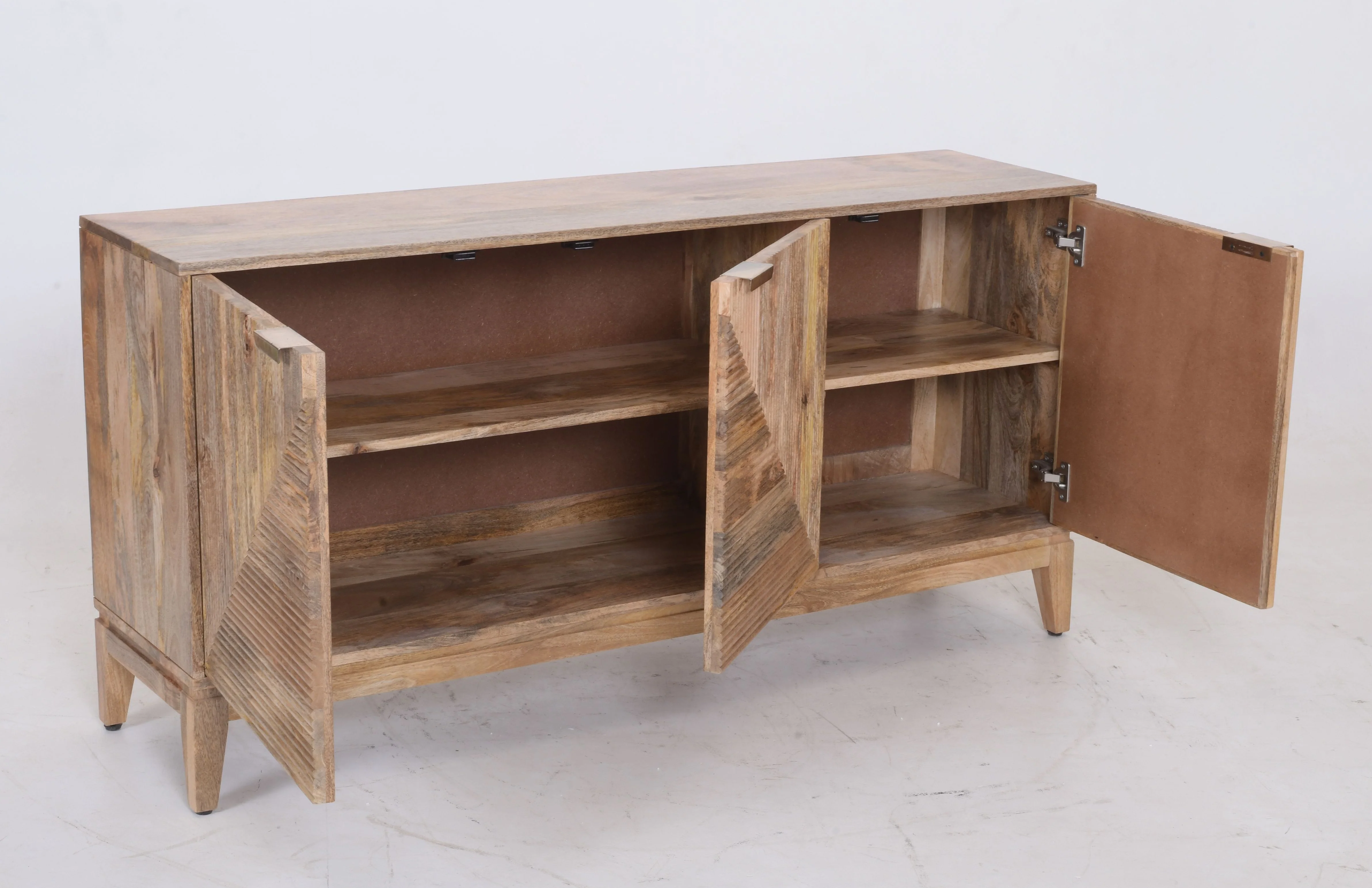 Handcrafted Solid Mango Wood Buffet Sideboard - Ribbed Geometric Front (160cm) - Image 3