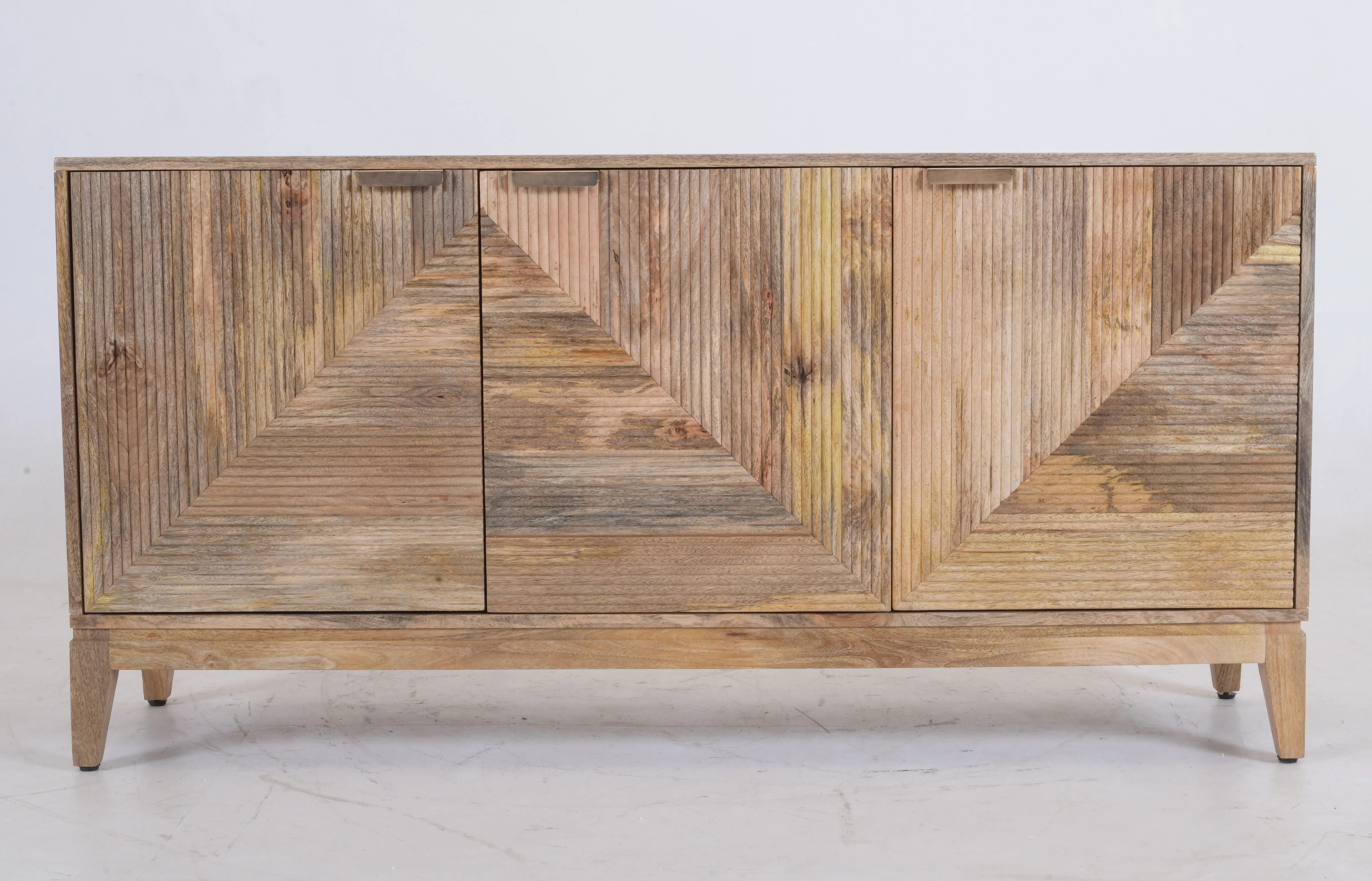Handcrafted Solid Mango Wood Buffet Sideboard - Ribbed Geometric Front (160cm) - Image 5