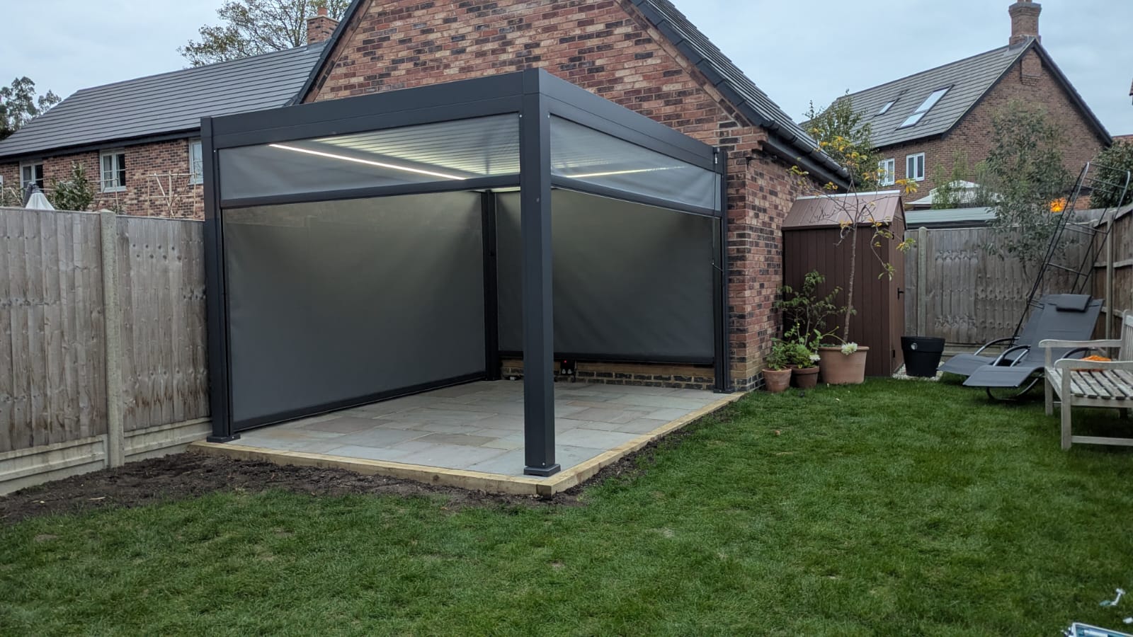 LuxShade™ 3×4m Aluminium Pergola with LEDs, Double-Layered Louvred Roof - Image 9