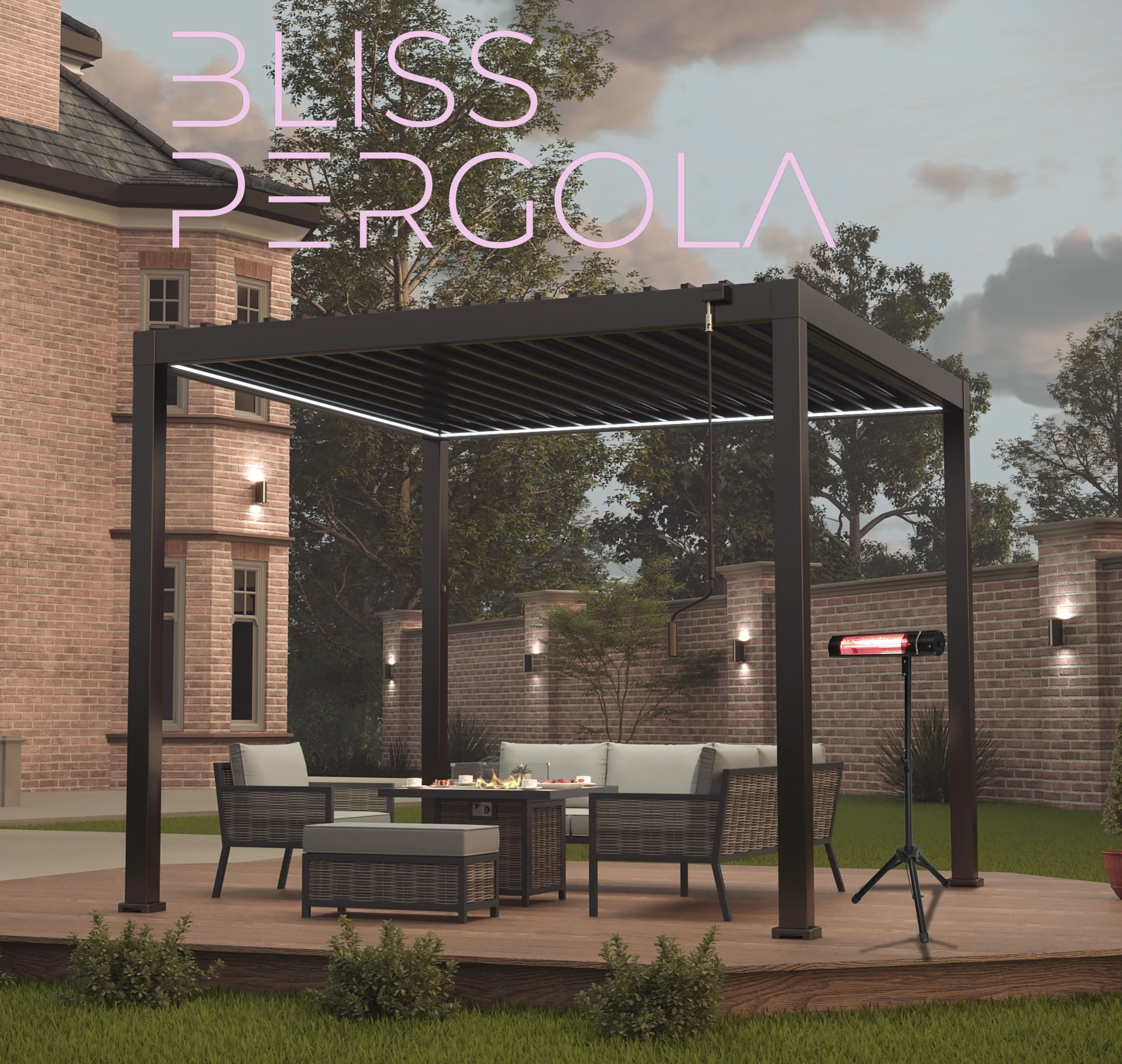 LuxShade™ 3×3m Aluminium Pergola with LEDs, Double-Layered Louvred Roof - Image 5