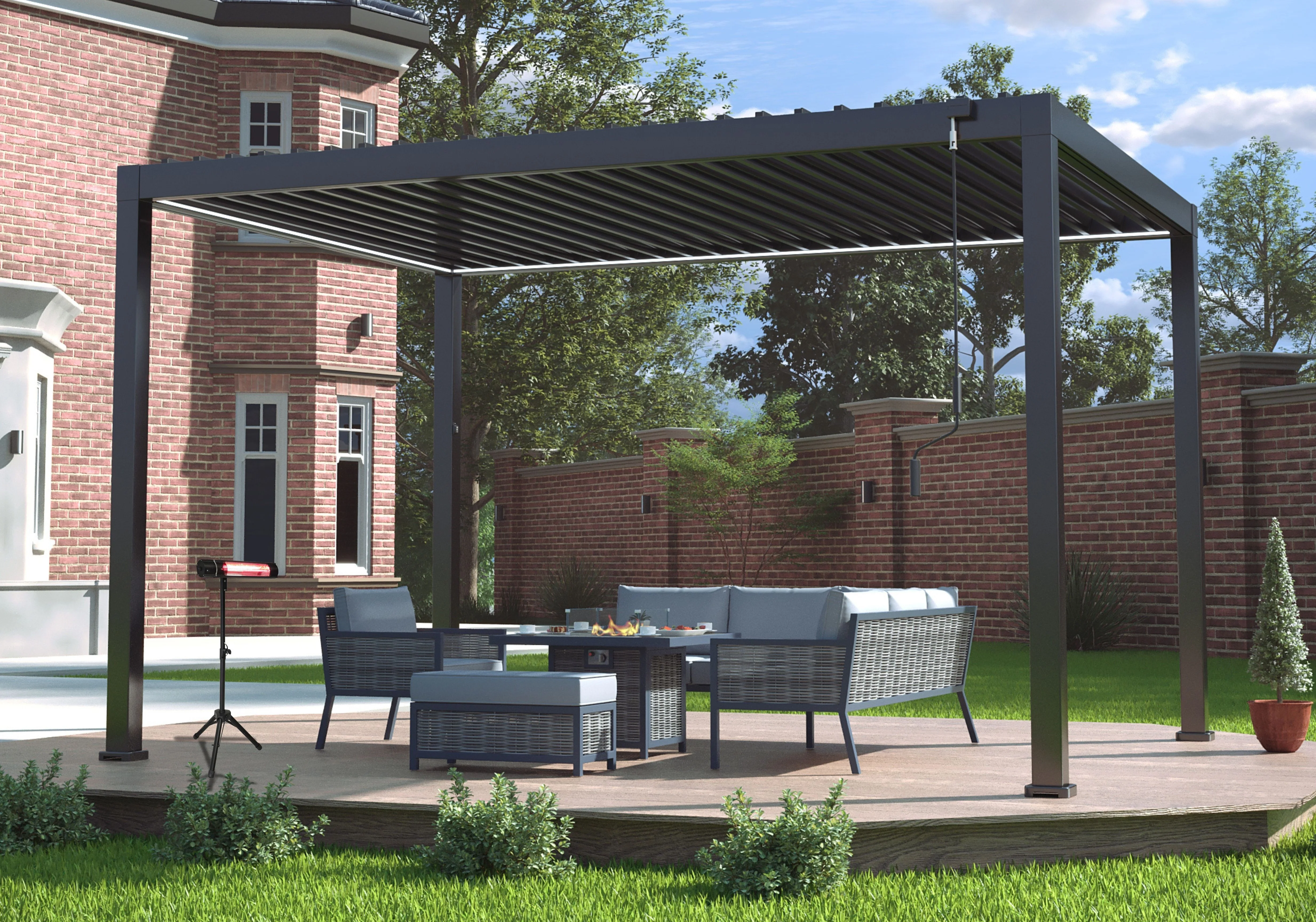 LuxShade™ 3×4m Aluminium Pergola with LEDs, Double-Layered Louvred Roof - Image 3