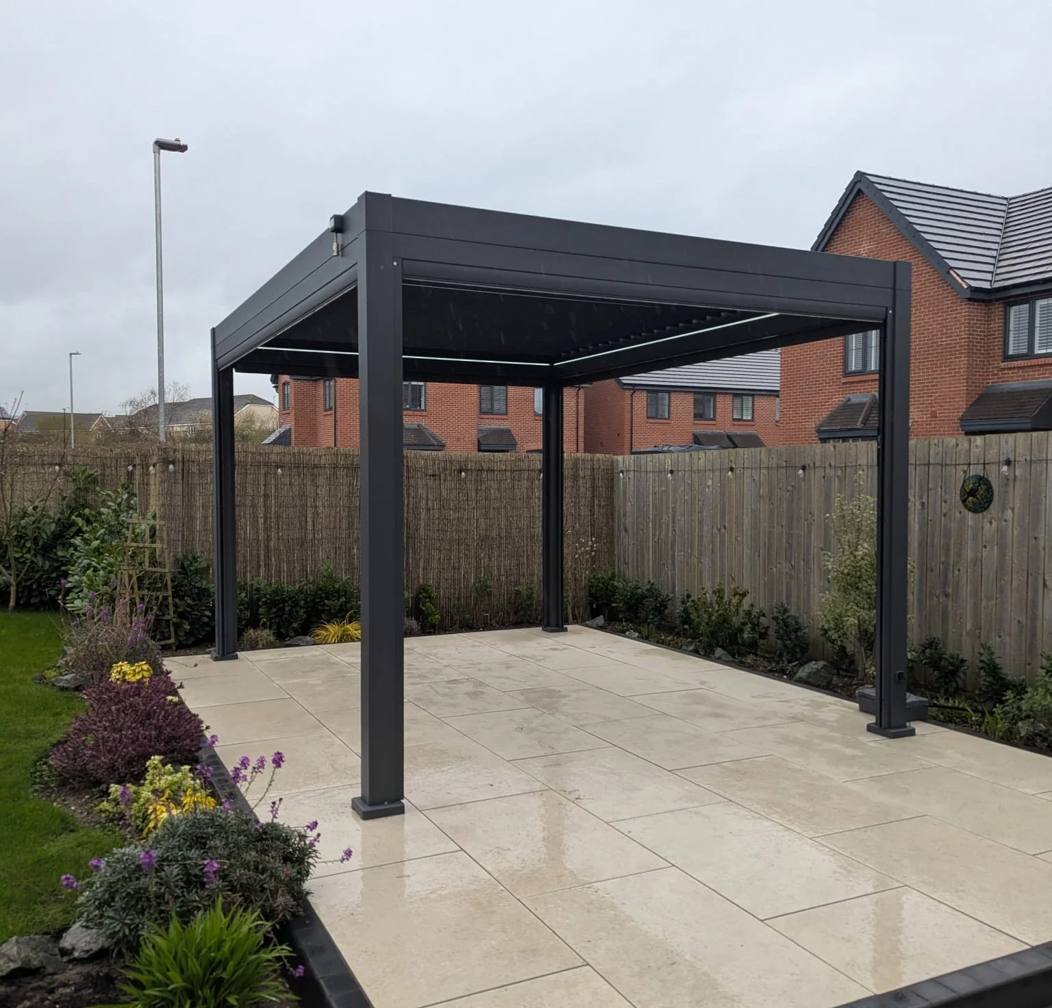 LuxShade™ 3×4m Aluminium Pergola with LEDs, Double-Layered Louvred Roof - Image 4