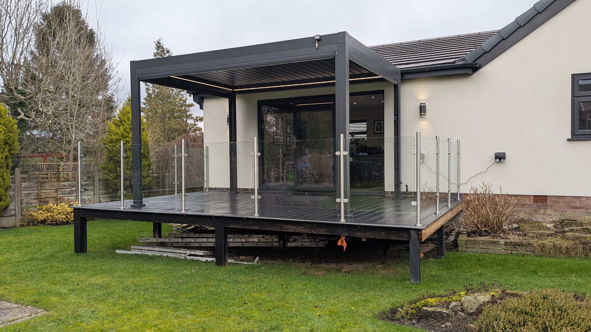 LuxShade™ 3×4m Aluminium Pergola with LEDs, Double-Layered Louvred Roof - Image 5