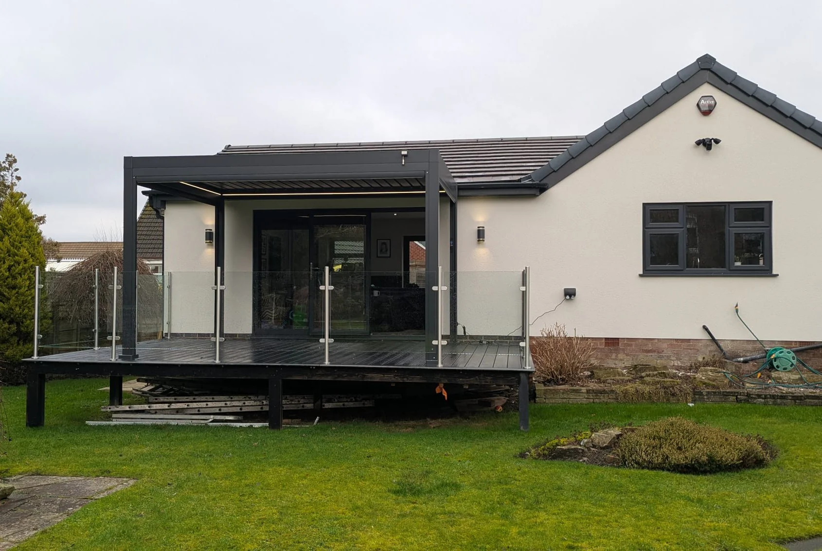 LuxShade™ 3×4m Aluminium Pergola with LEDs, Double-Layered Louvred Roof - Image 6