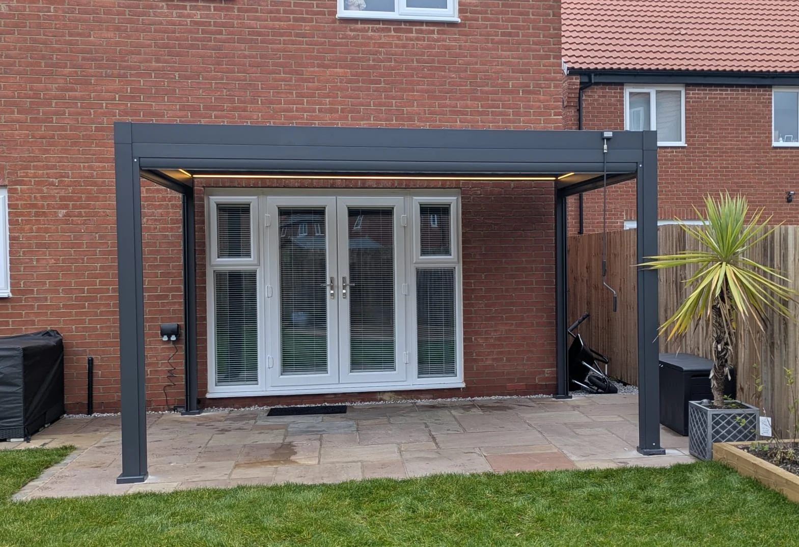 LuxShade™ 3×4m Aluminium Pergola with LEDs, Double-Layered Louvred Roof - Image 7