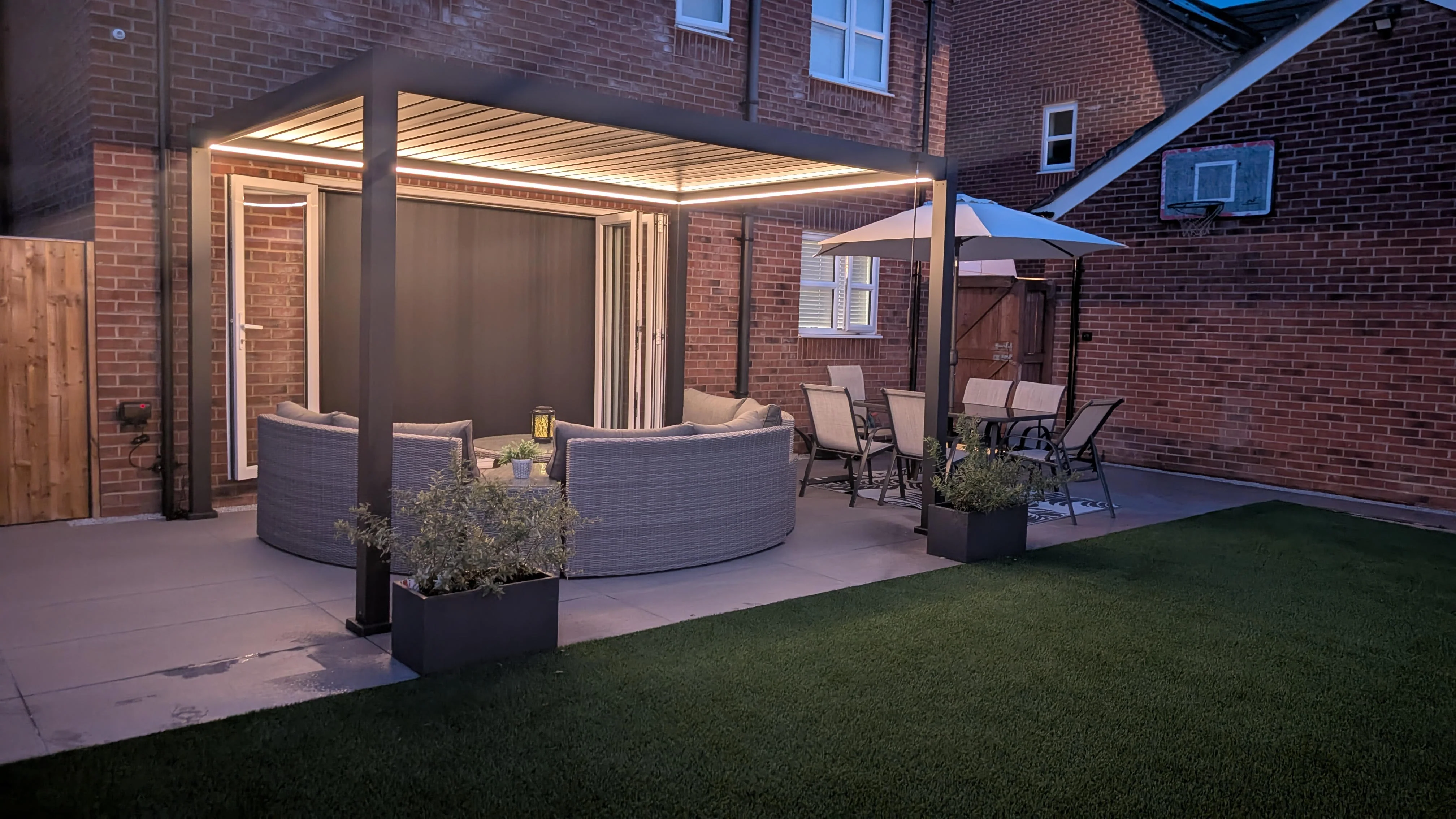 LuxShade™ 3×4m Aluminium Pergola with LEDs, Double-Layered Louvred Roof - Image 8