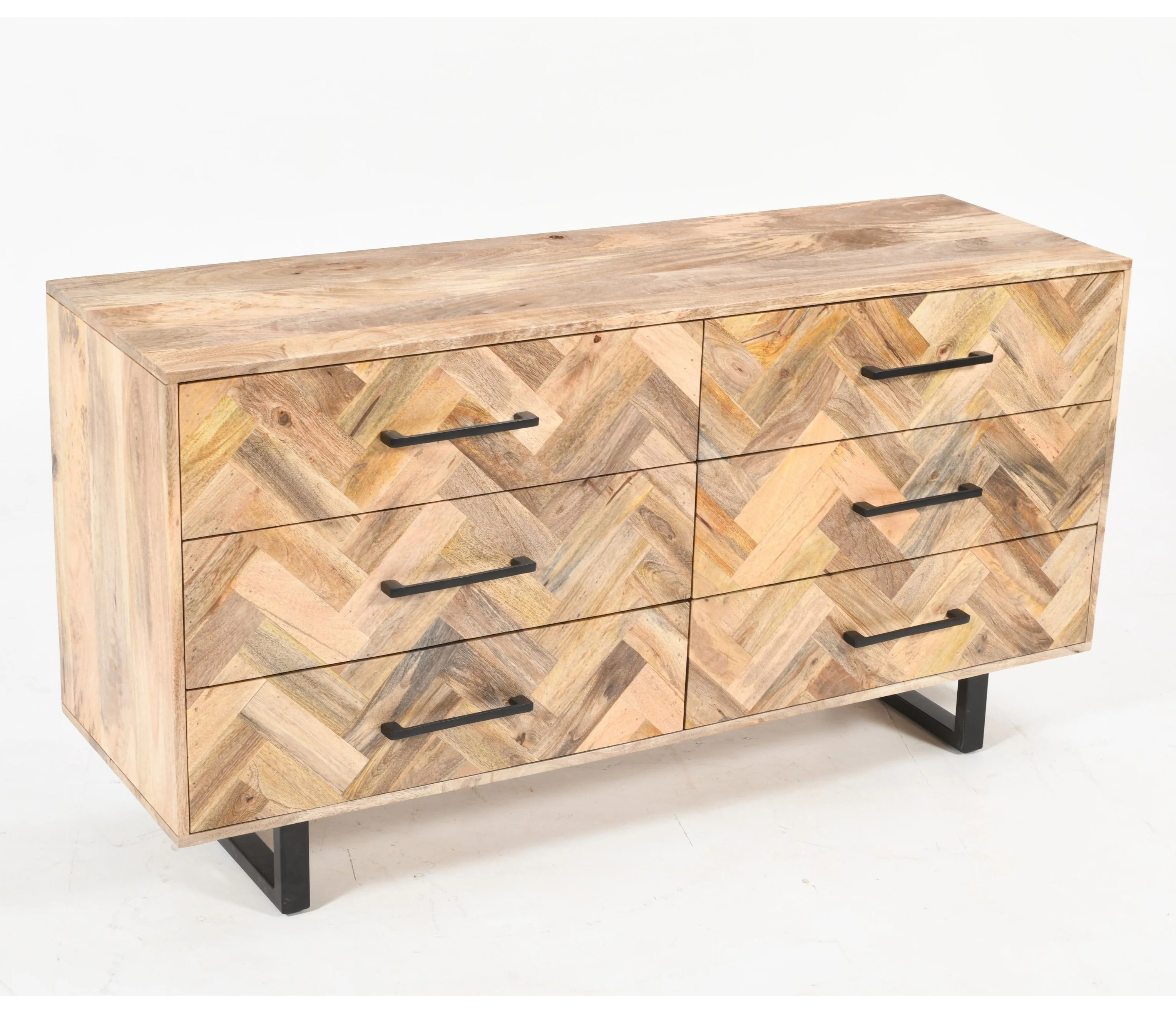 Herringbone 6 Drawer Chest of Drawers Solid Mango Wood 145 cm - Image 3