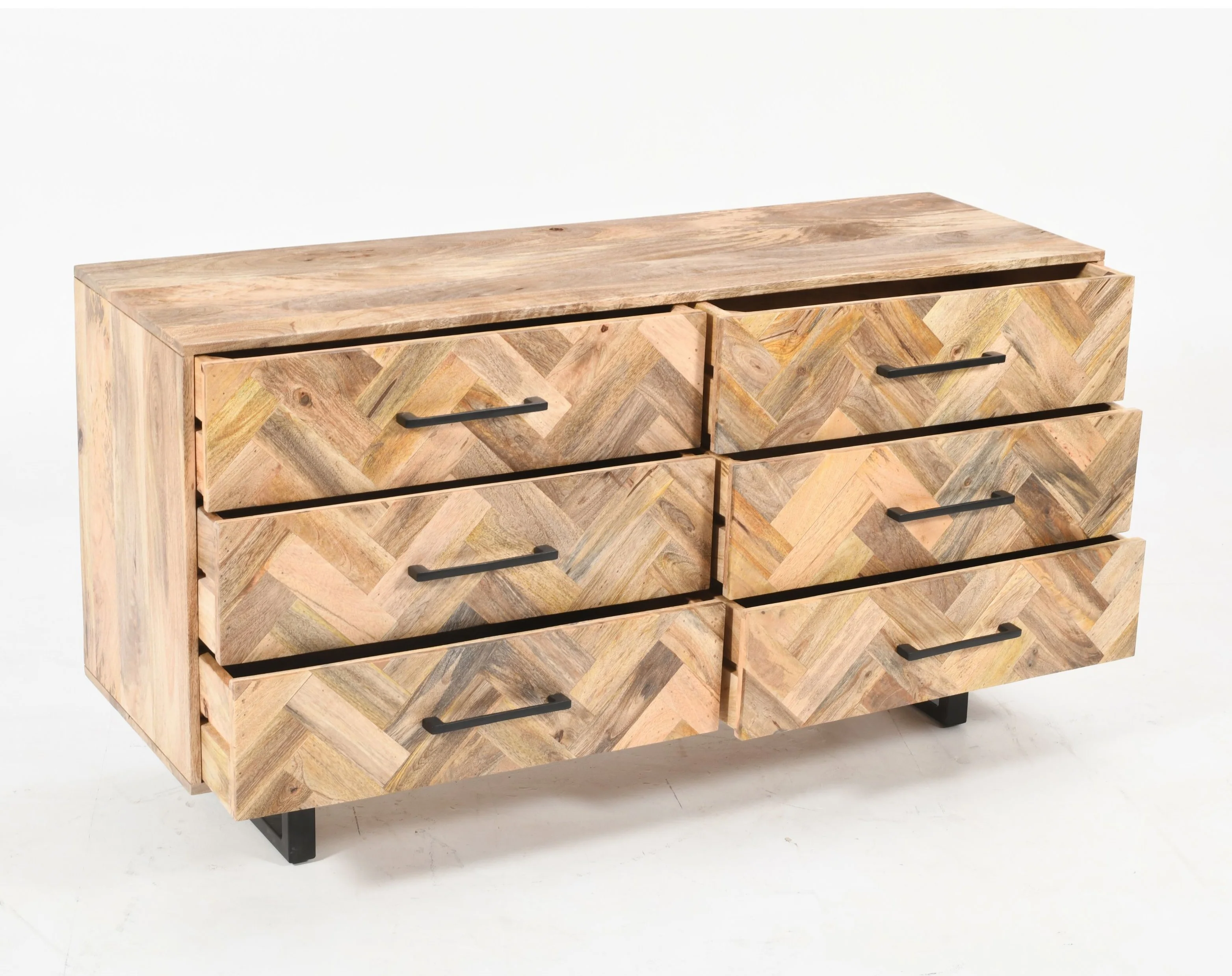 Herringbone 6 Drawer Chest of Drawers Solid Mango Wood 145 cm - Image 4