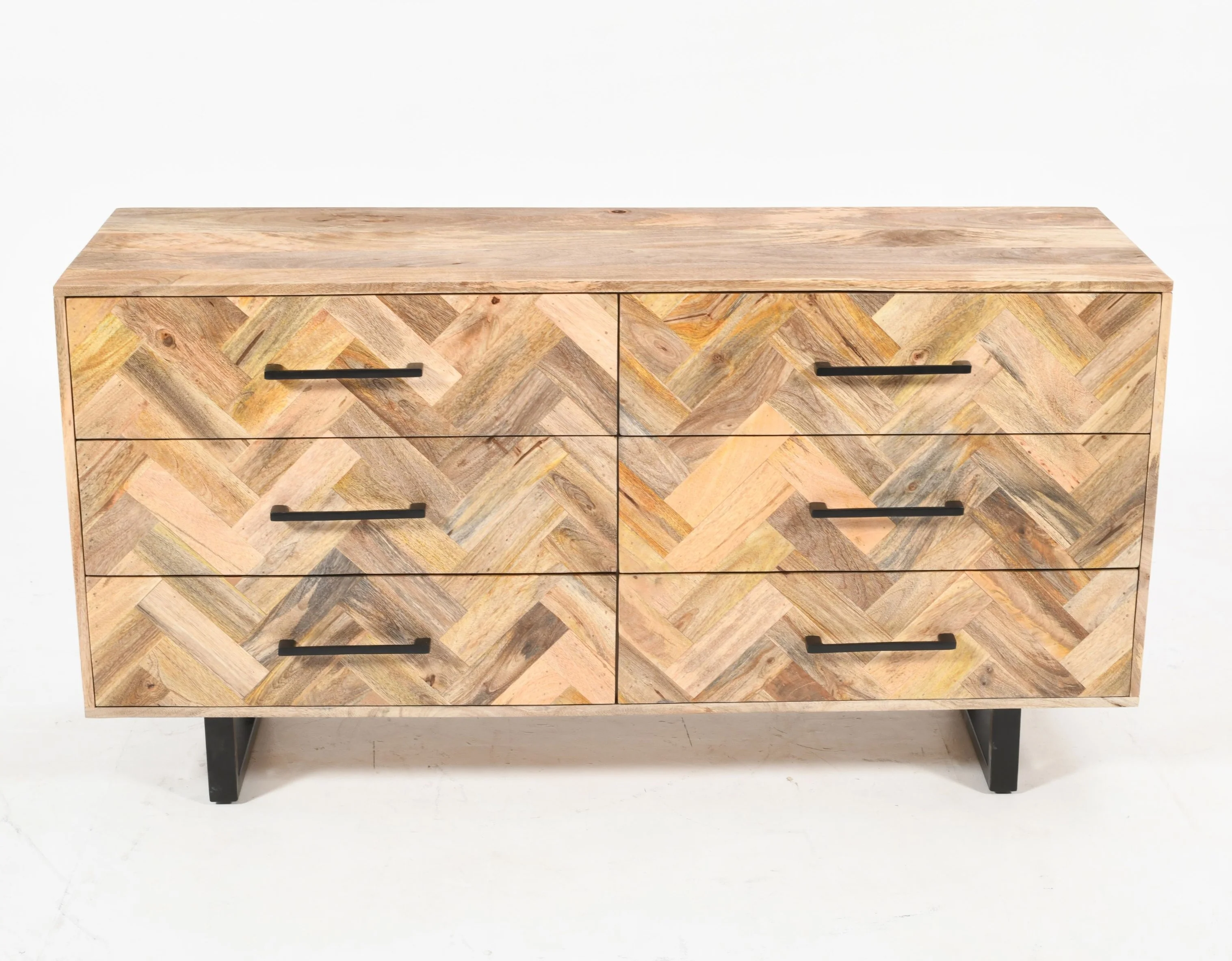 Herringbone 6 Drawer Chest of Drawers Solid Mango Wood 145 cm - Image 5