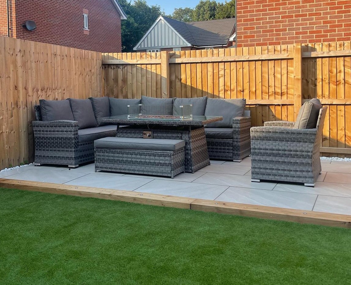 Icon Luxury Rattan Left Hand Corner Sofa Chair Bench and Fire Pit Table - Dark Grey - Image 11