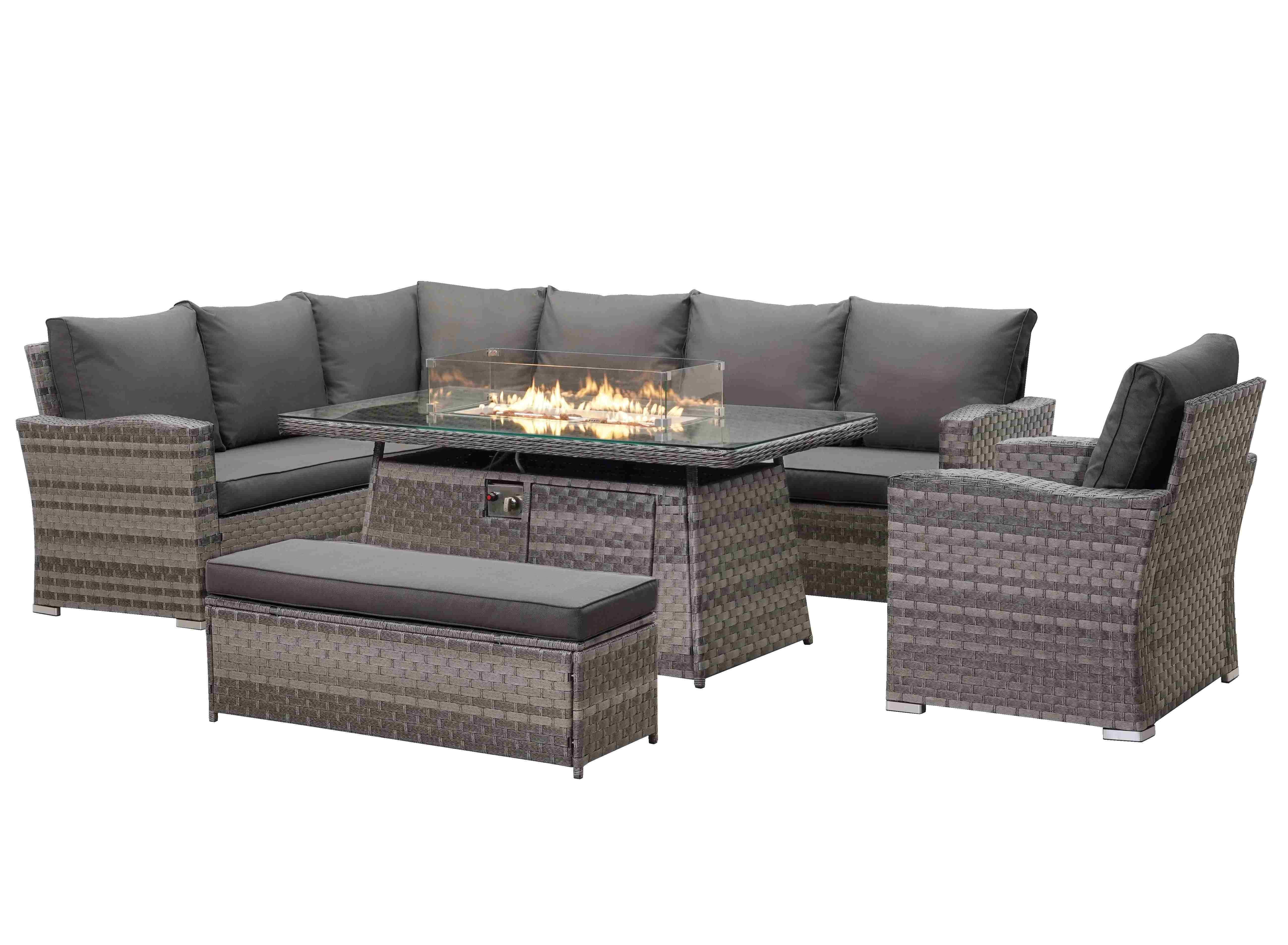 Icon Luxury Rattan Left Hand Corner Sofa Chair Bench and Fire Pit Table - Dark Grey - Image 4