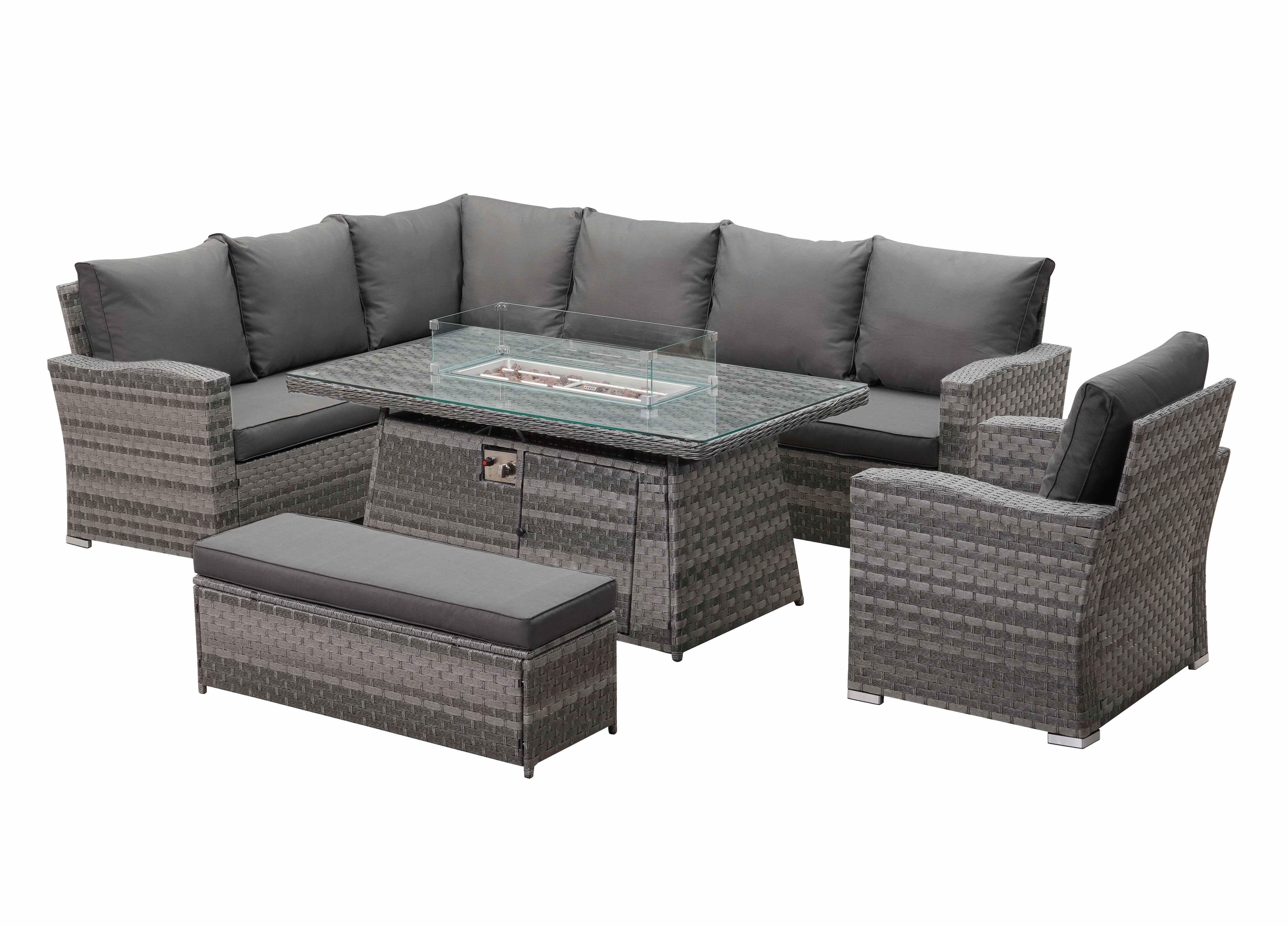 Icon Luxury Rattan Left Hand Corner Sofa Chair Bench and Fire Pit Table - Dark Grey - Image 5