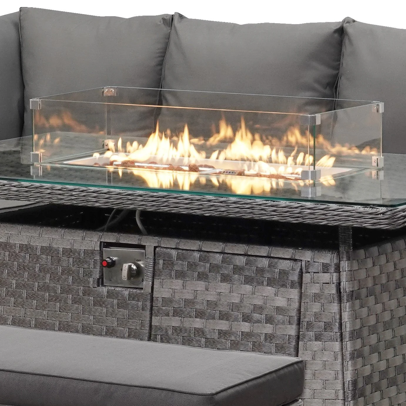 Icon Luxury Rattan Left Hand Corner Sofa Chair Bench and Fire Pit Table - Dark Grey - Image 6
