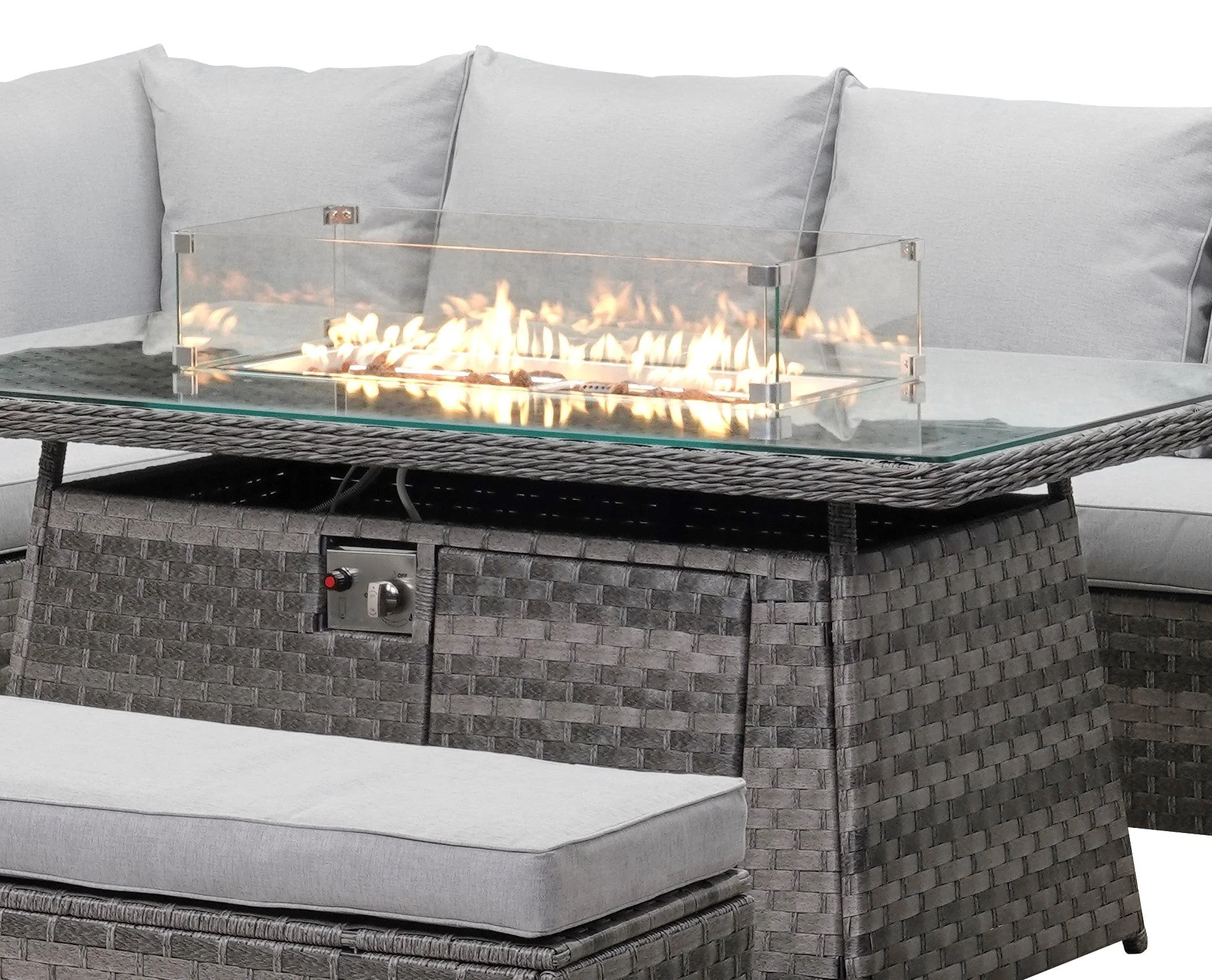 Icon Luxury Rattan Left Hand Corner Sofa Chair Bench and Fire Pit Table - Light Grey - Image 6