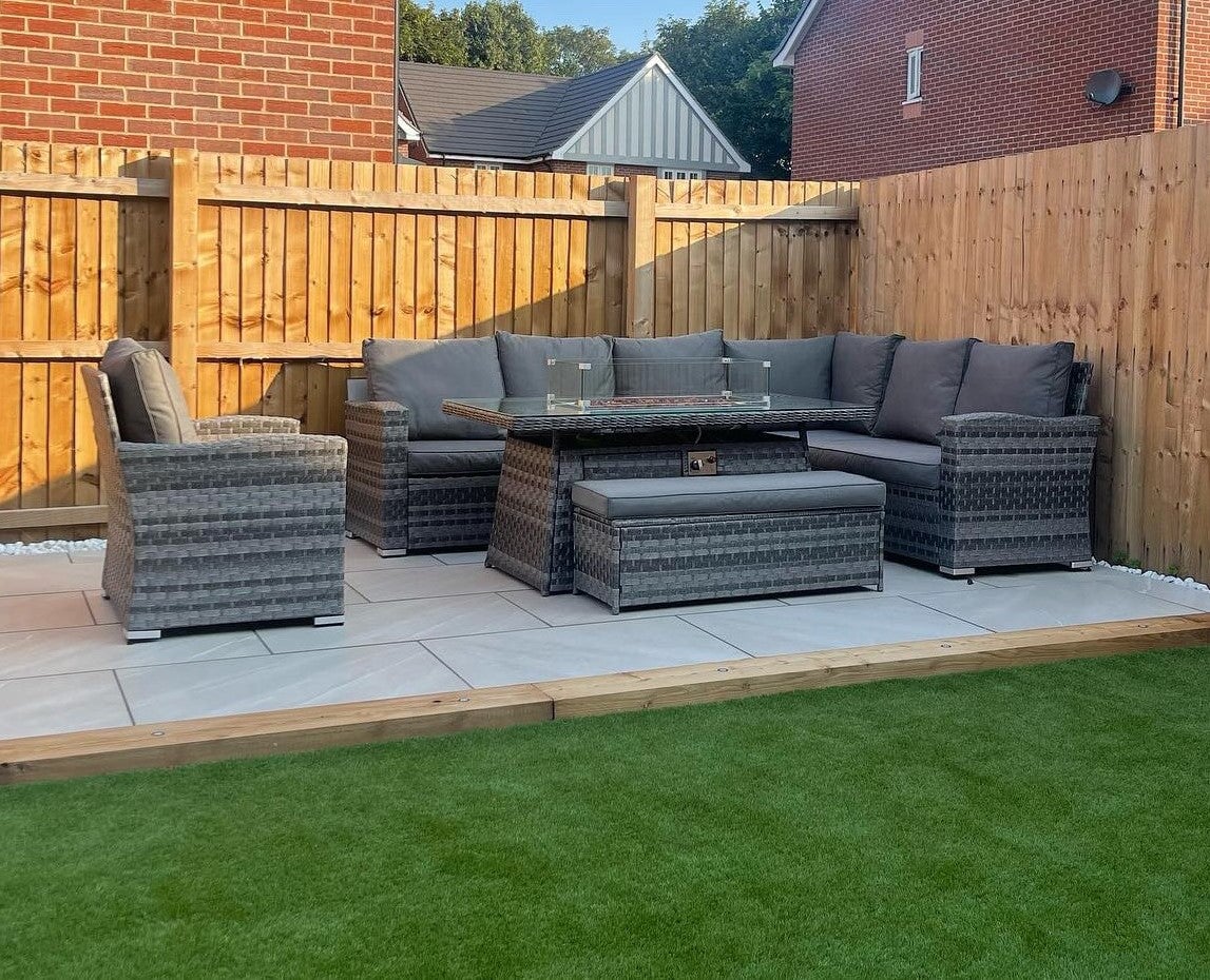 Icon Luxury Rattan Right Hand Corner Sofa Chair Bench and Fire Pit Table - Dark Grey - Image 11