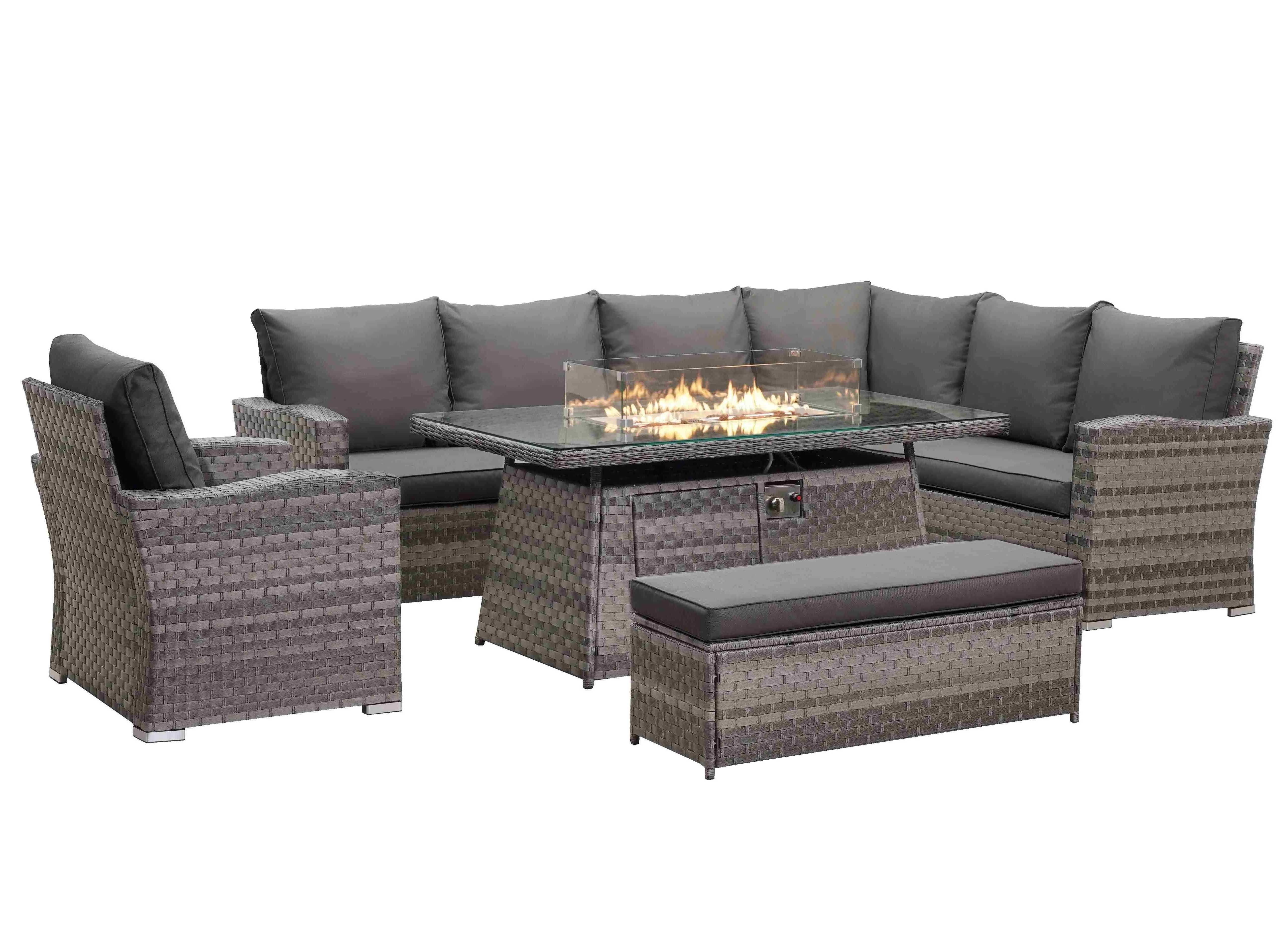 Icon Luxury Rattan Right Hand Corner Sofa Chair Bench and Fire Pit Table - Dark Grey - Image 4