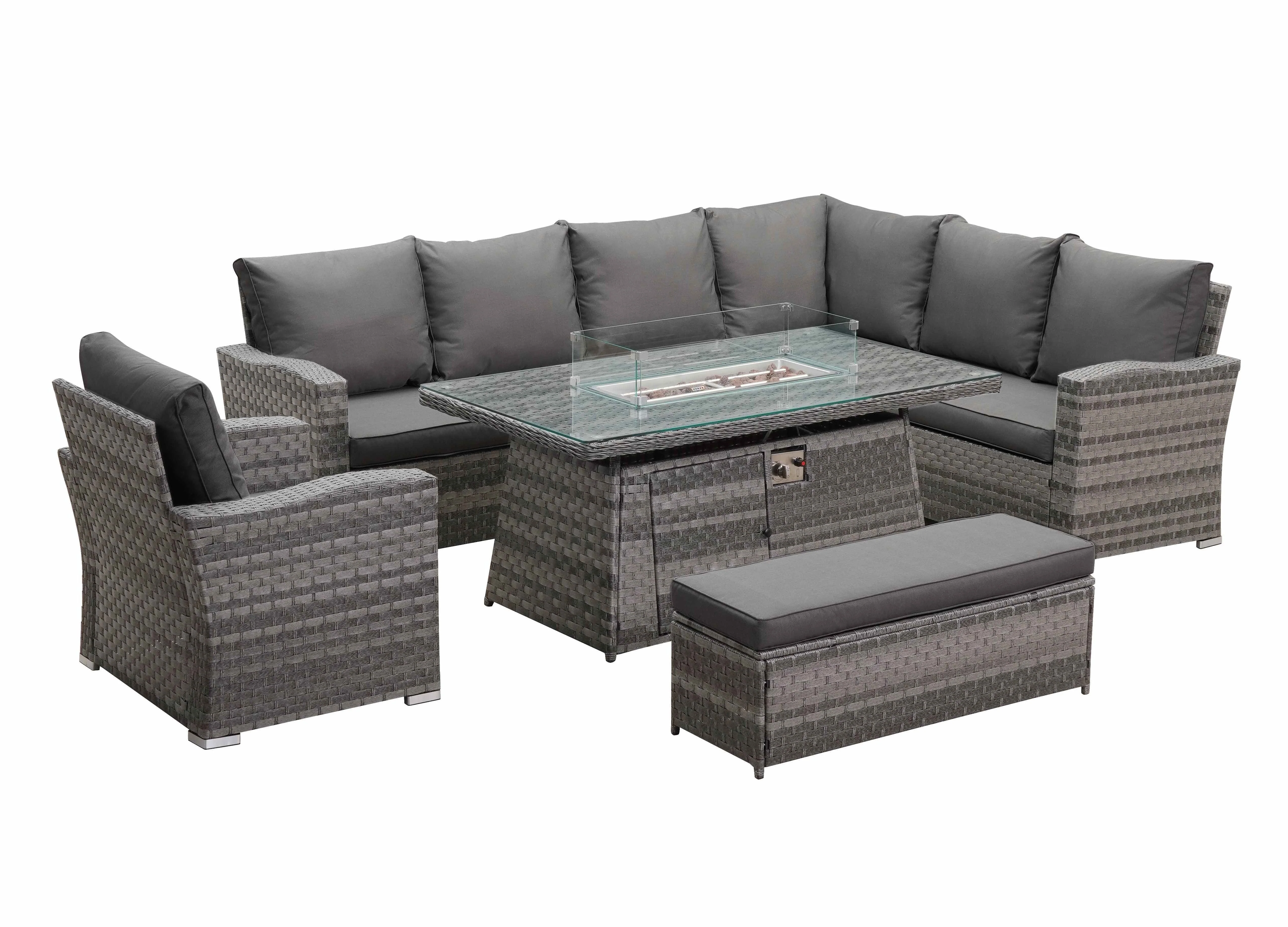 Icon Luxury Rattan Right Hand Corner Sofa Chair Bench and Fire Pit Table - Dark Grey - Image 5