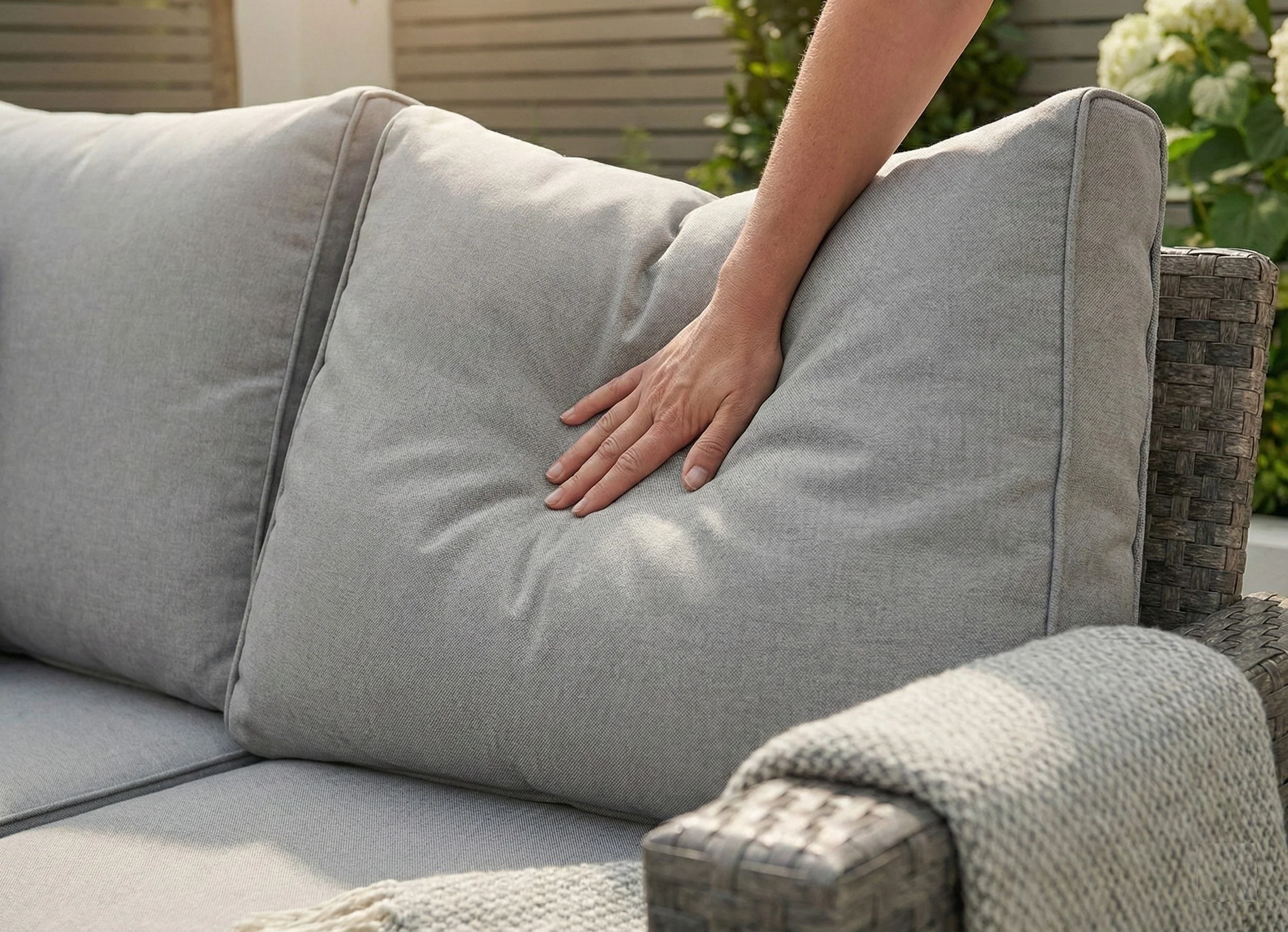 Icon Luxury Rattan Left Hand Corner Sofa Chair Bench and Fire Pit Table - Light Grey - Image 3