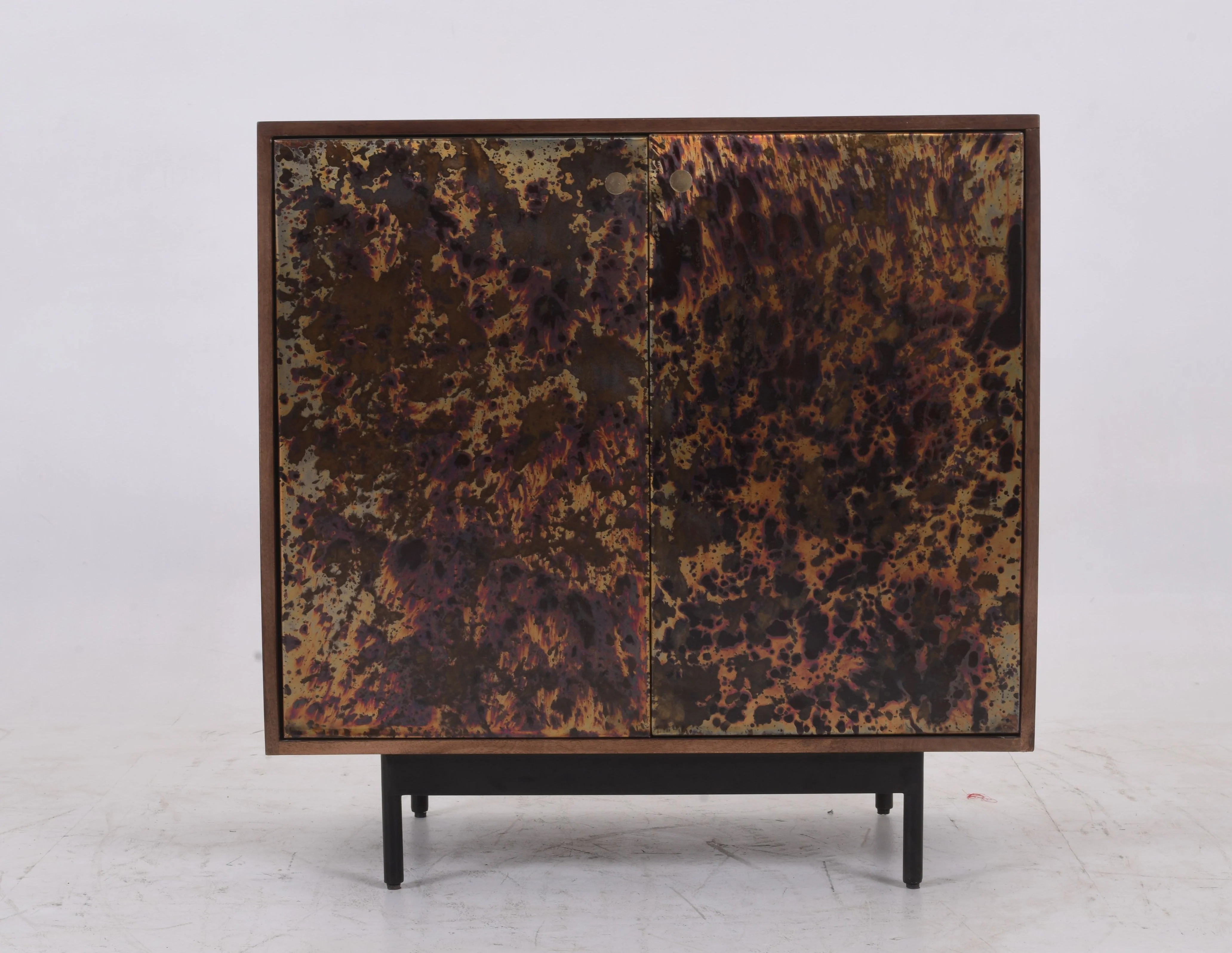 Industrial Solid Mango Wood 2-Door Cabinet 85cm â Patina Metal Doors - Image 2