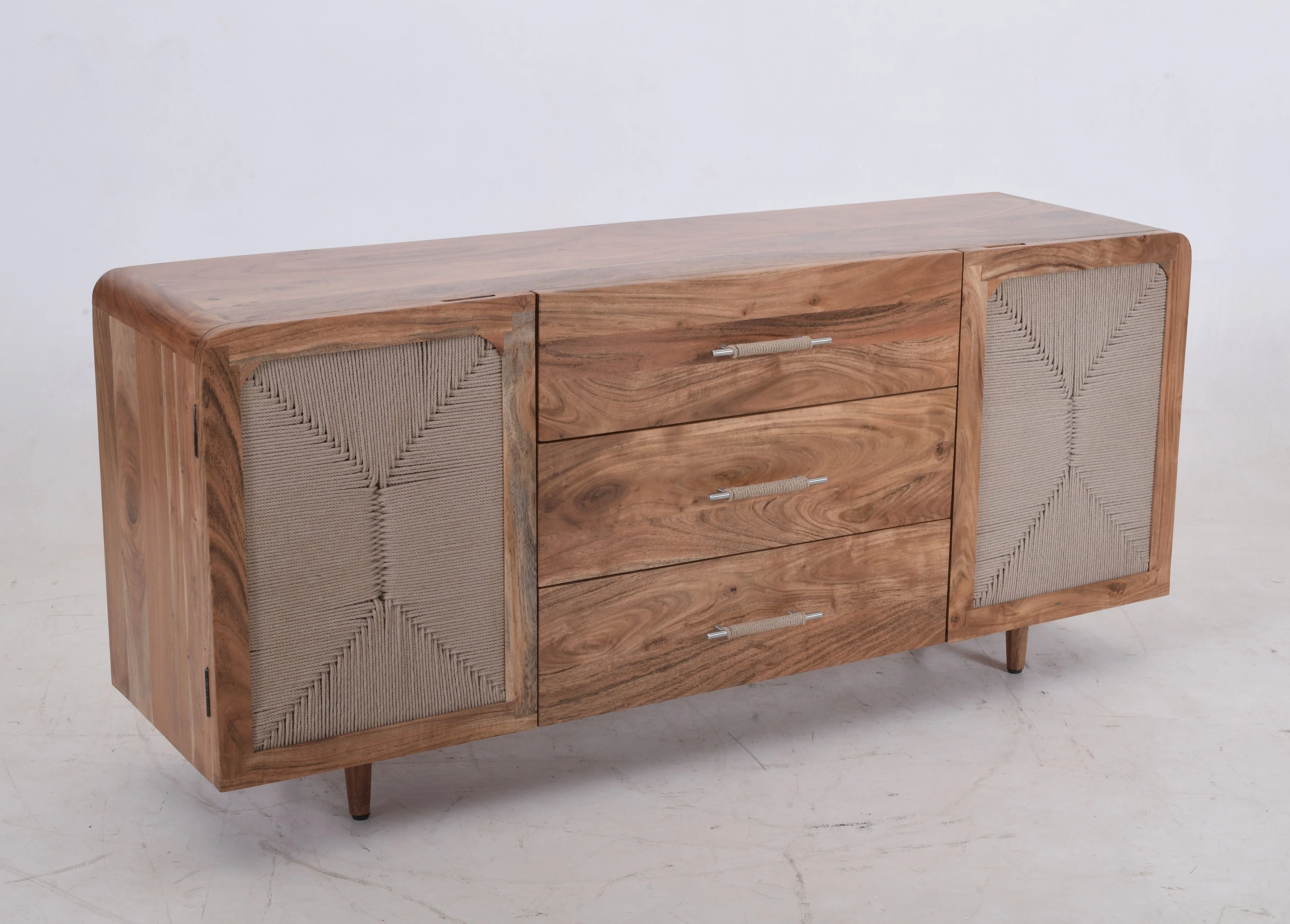 Kota 3 Drawer 2 Door Sideboard - Acacia Wood & Handwoven Cord - Image 3