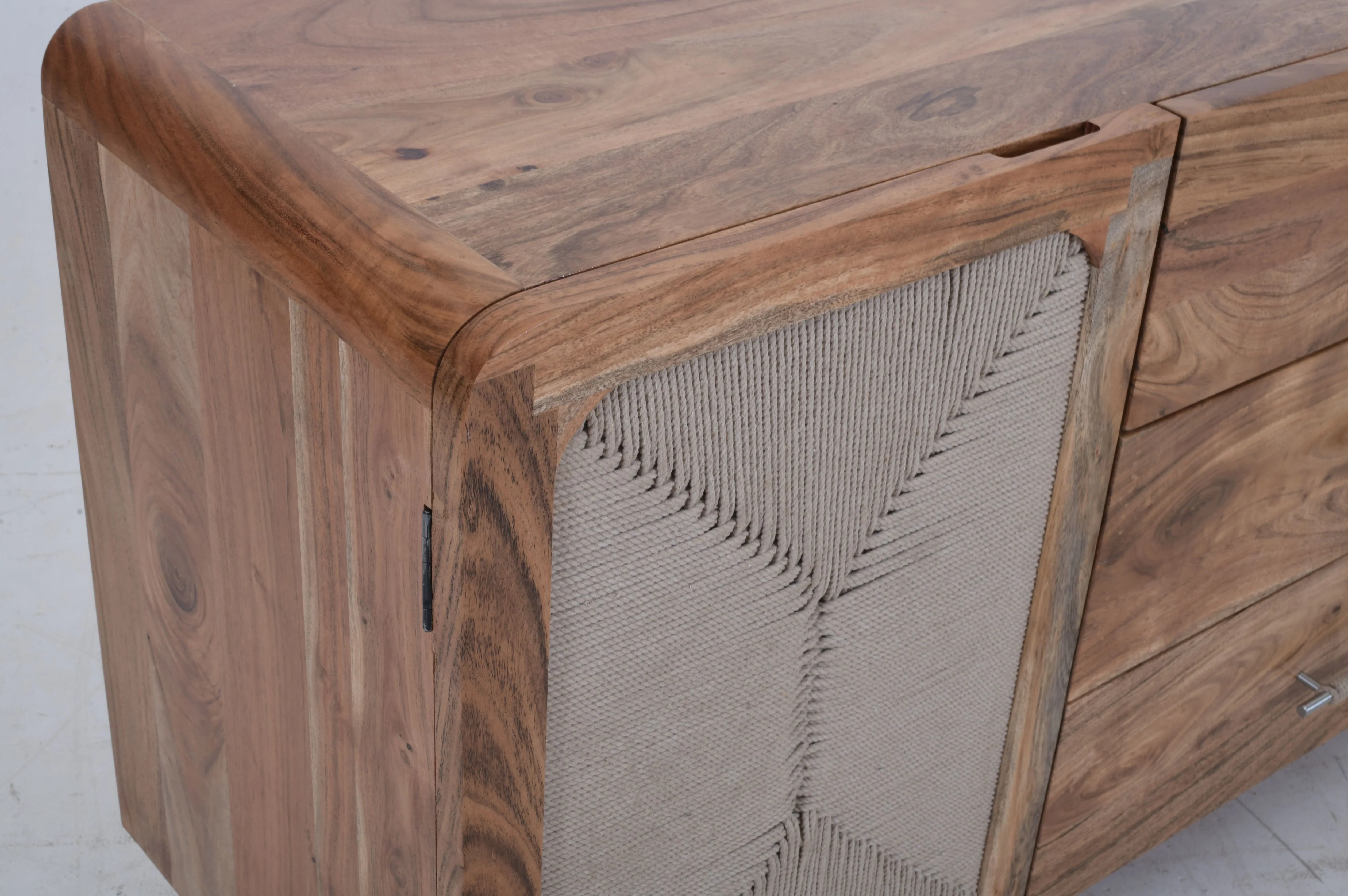 Kota 3 Drawer 2 Door Sideboard - Acacia Wood & Handwoven Cord - Image 5
