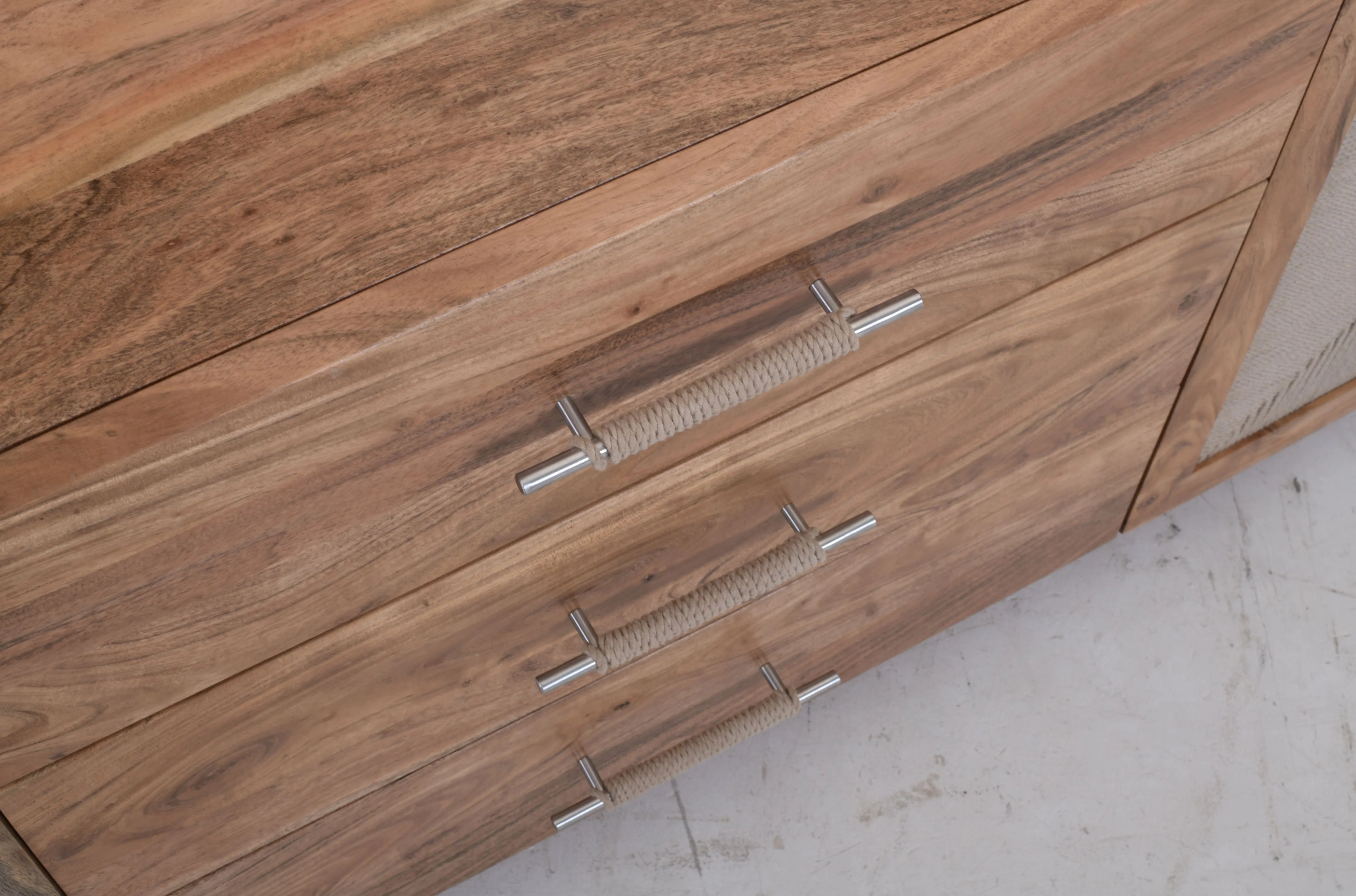 Kota 3 Drawer 2 Door Sideboard - Acacia Wood & Handwoven Cord - Image 6