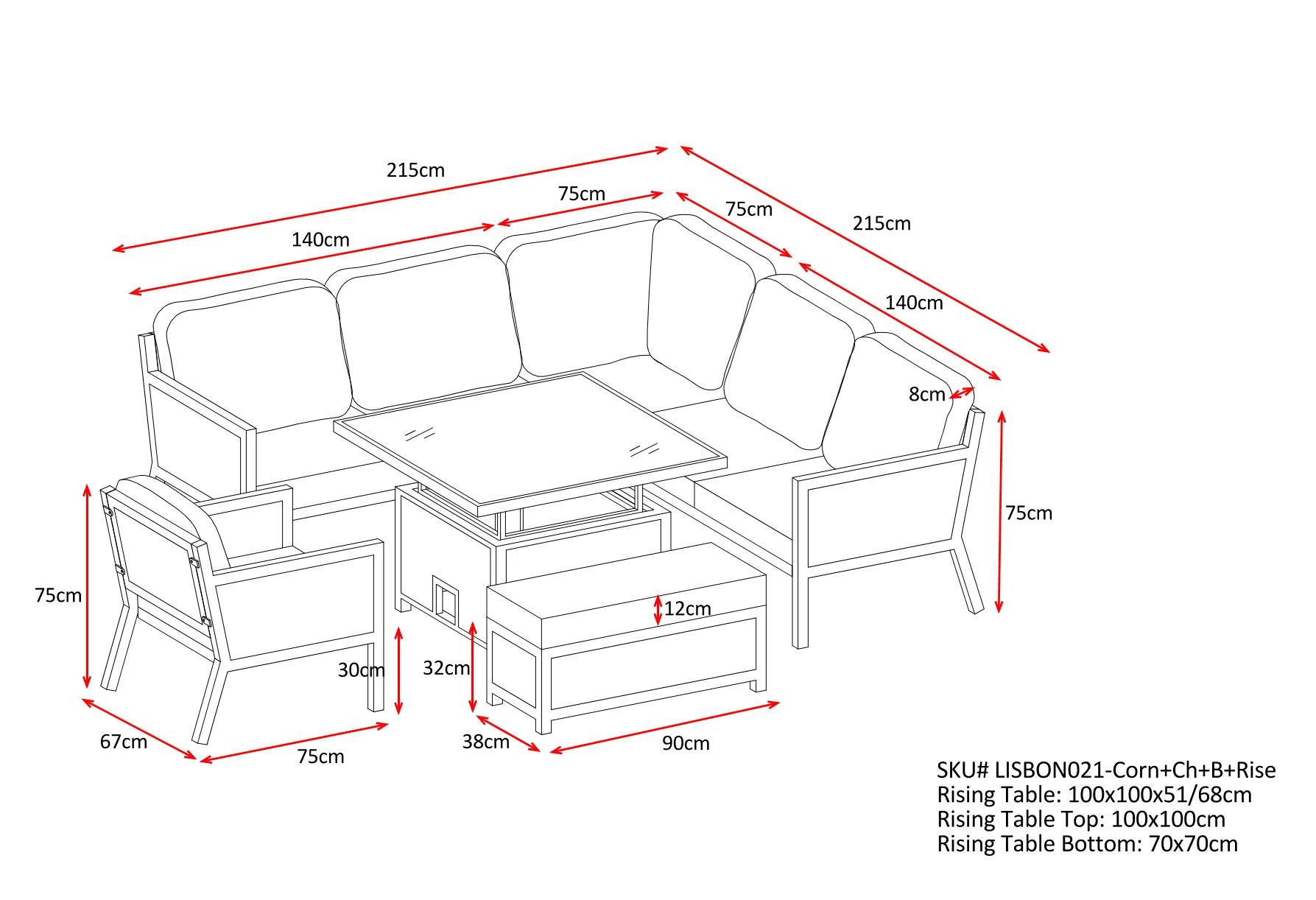 Lisbon Aluminium Corner Sofa, Chair, Bench & Rising Table Dining Set | Dark Grey - Image 13