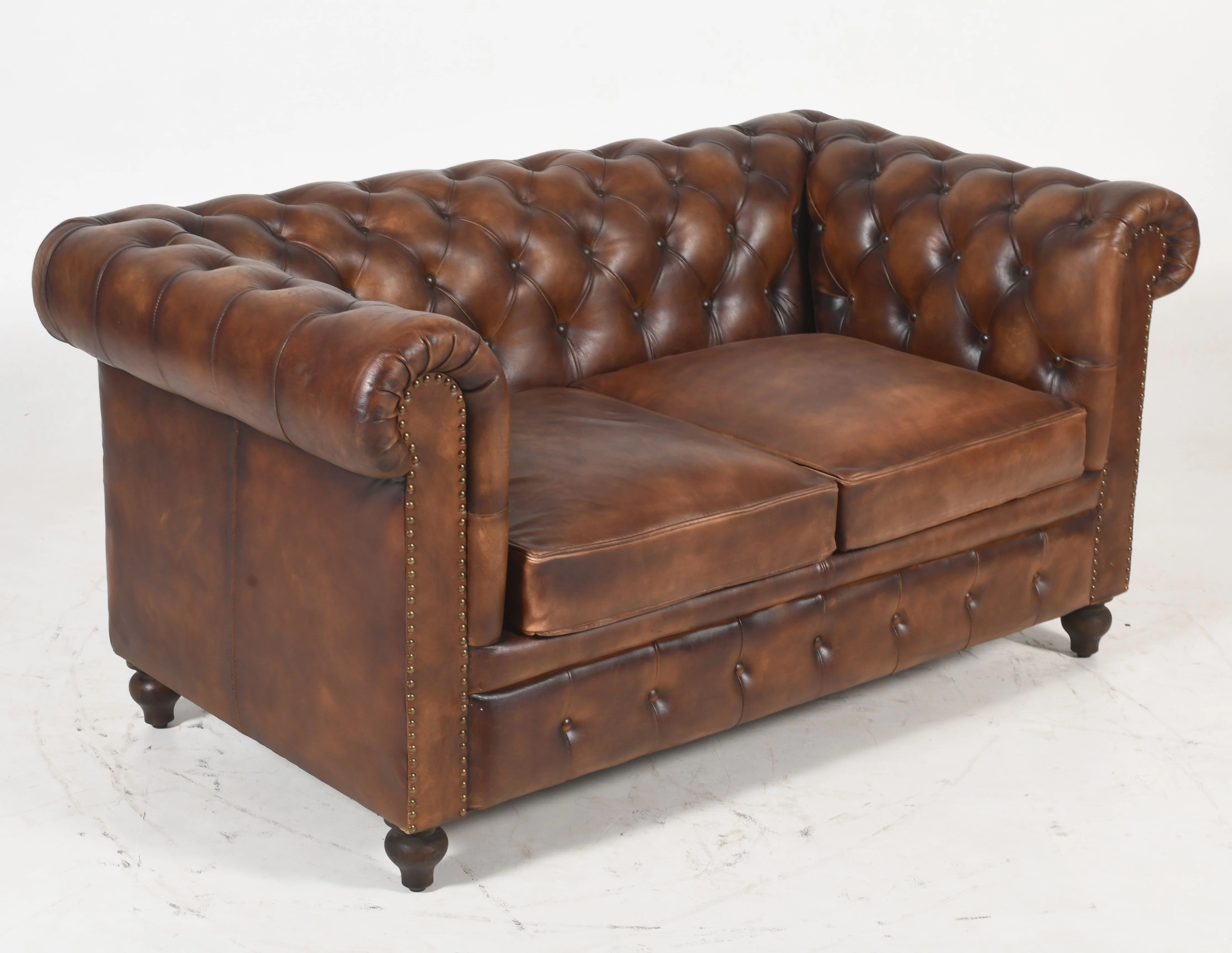 Louis Genuine Leather 2-Seater Chesterfield Sofa – Classic Brown - Image 5