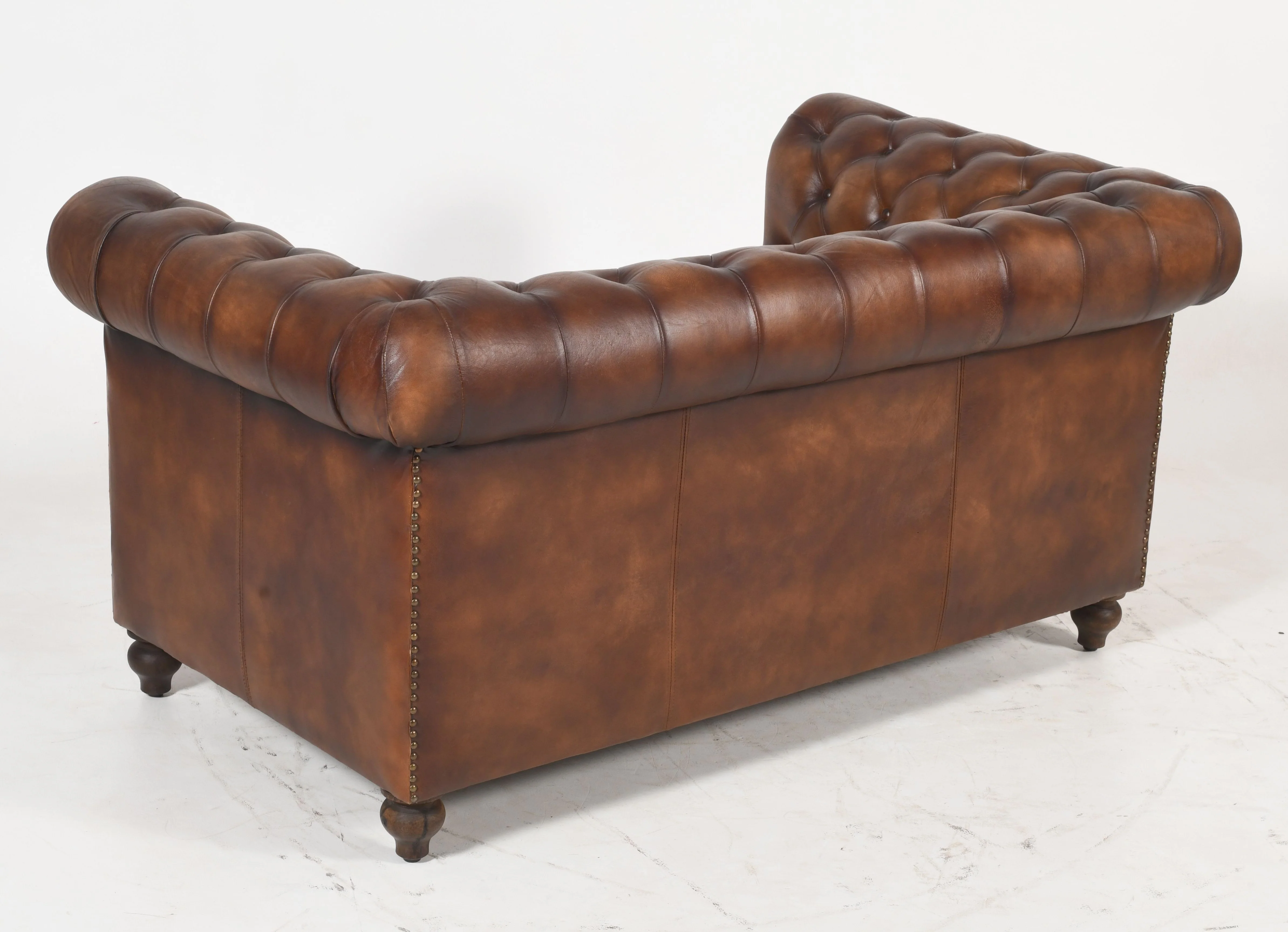 Louis Genuine Leather 2-Seater Chesterfield Sofa – Classic Brown - Image 6