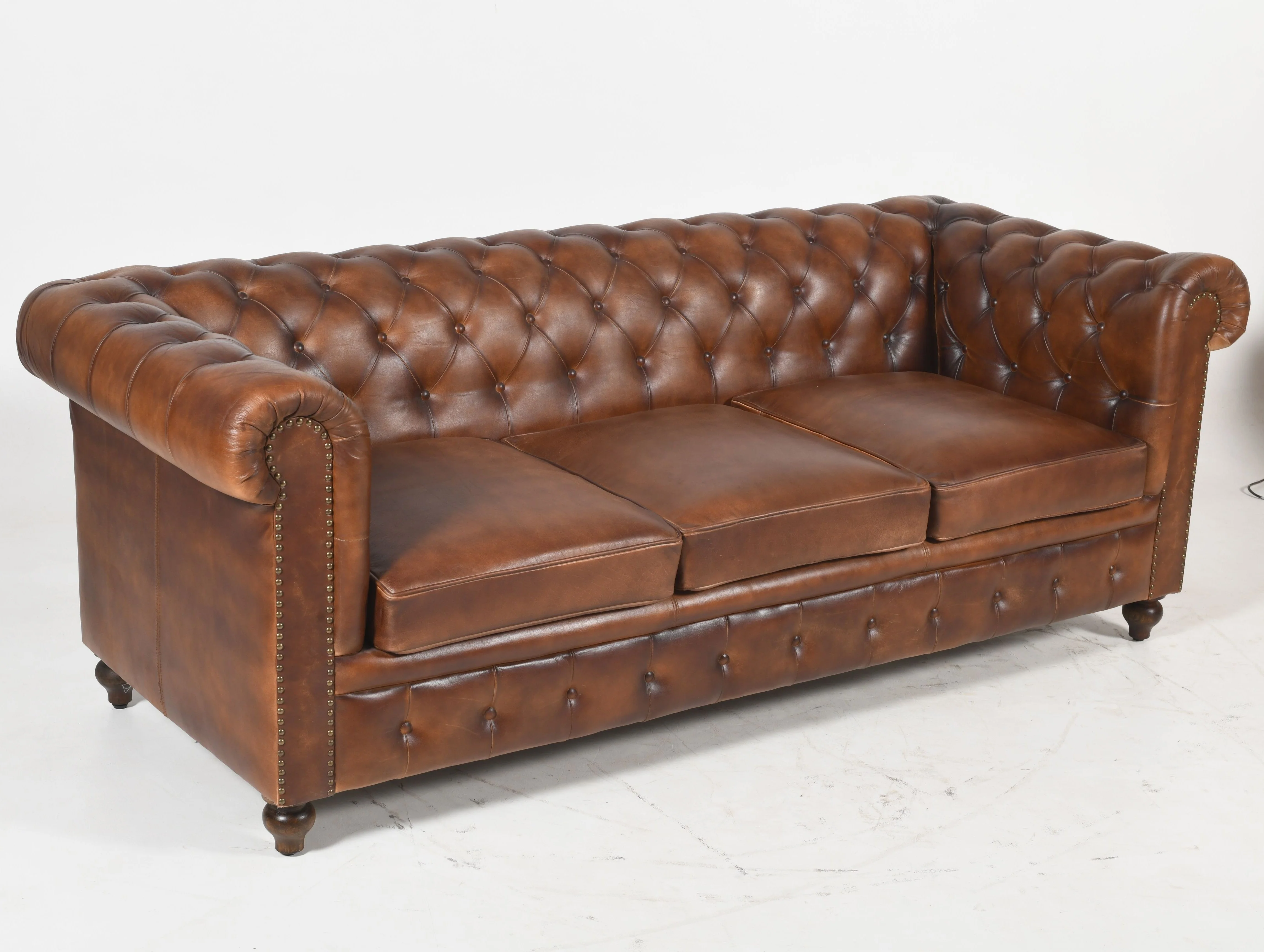 Louis Genuine Leather 3-Seater Chesterfield Sofa – Classic Brown - Image 5